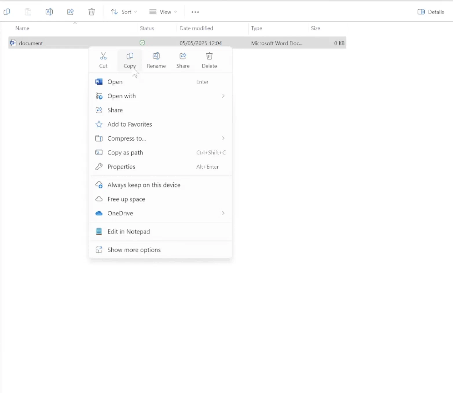 Befehl Kopieren im Kontextmenü des Datei-Explorers unter Windows
