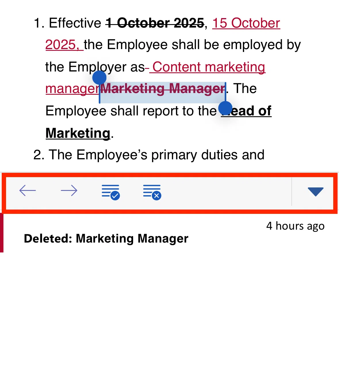 Redlining in Word auf dem iPhone