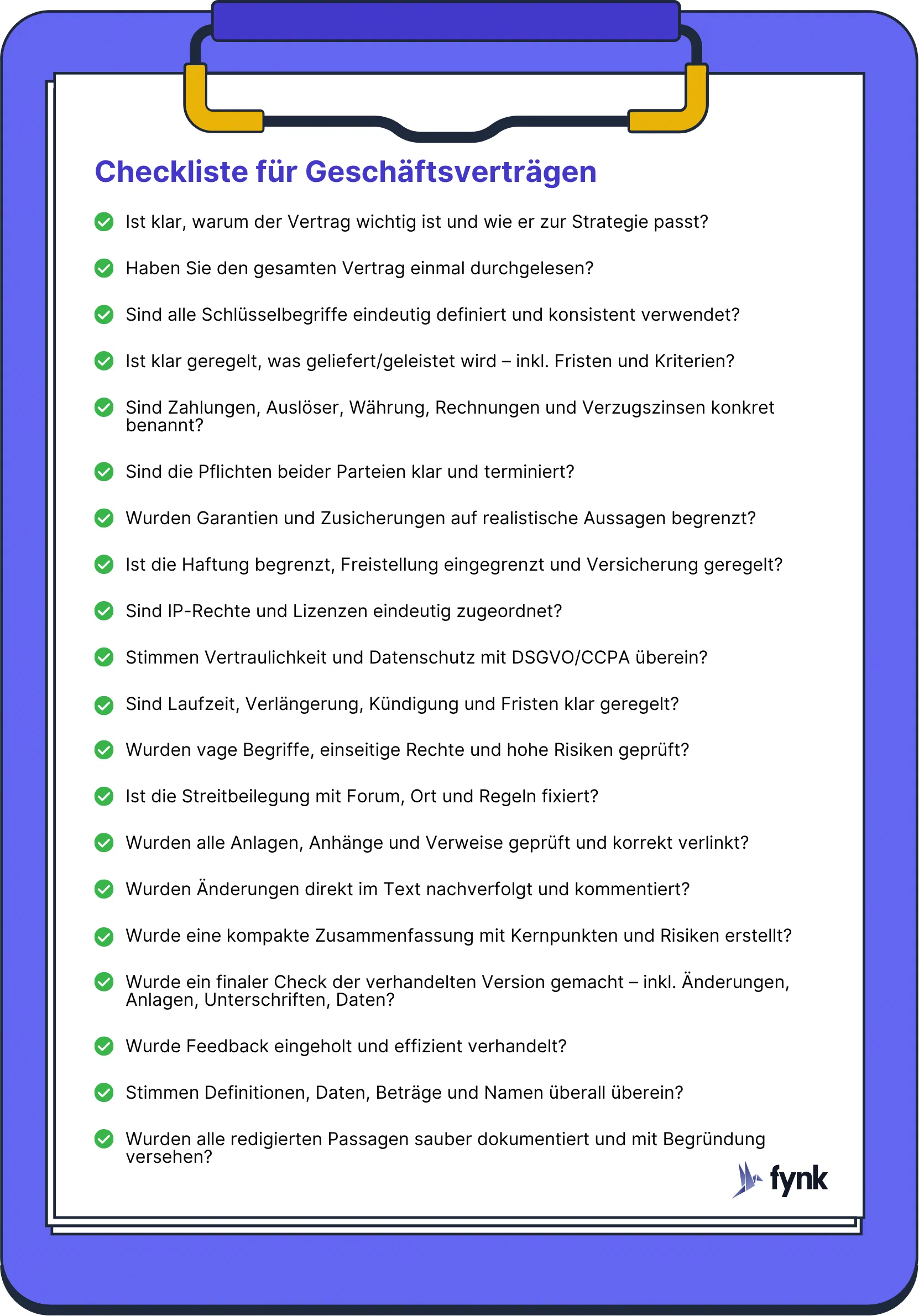 Checkliste für die Prüfung von Geschäftsverträgen