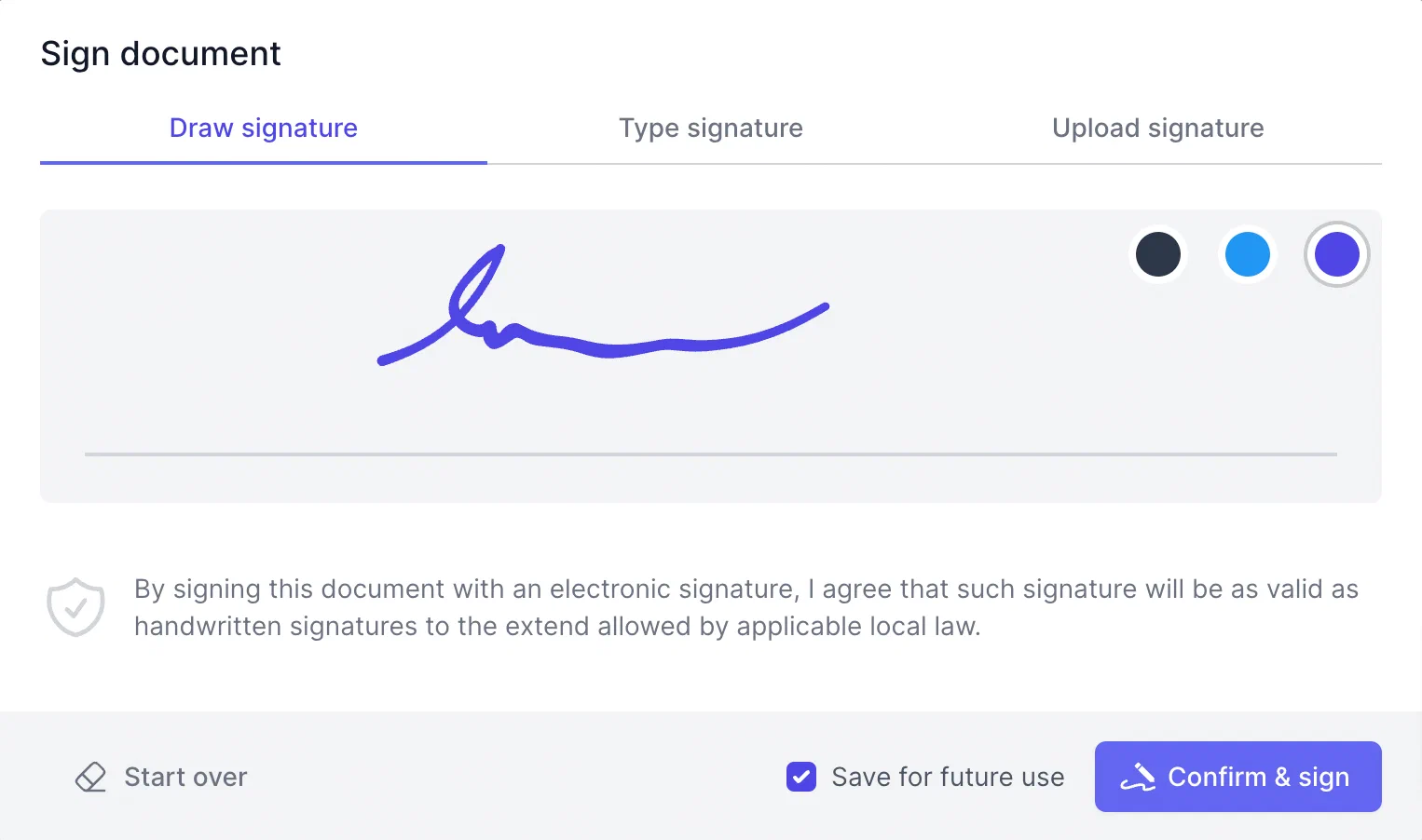 Simple electronic signature in fynk: draw Drawing a signature in the fynk signing dialog