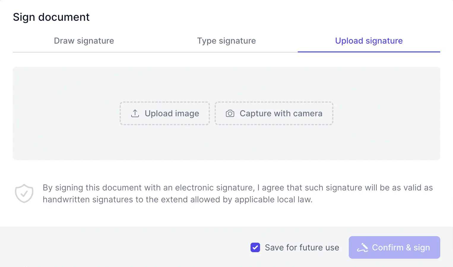 Simple electronic signature in fynk: upload Uploading or capturing a signature image in the fynk signing dialog