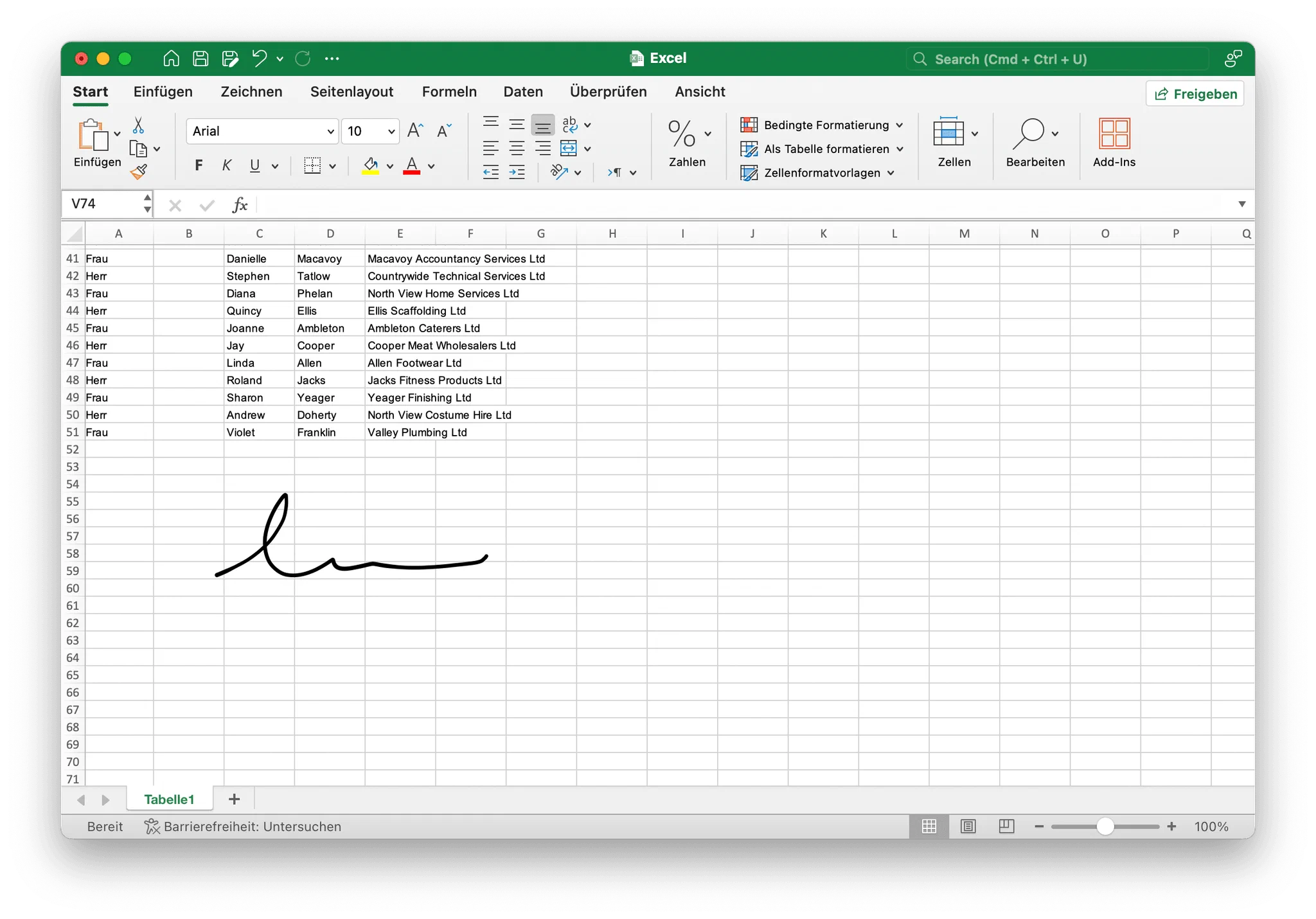 Unterschrift in Excel mit dem Tab Zeichnen schreiben