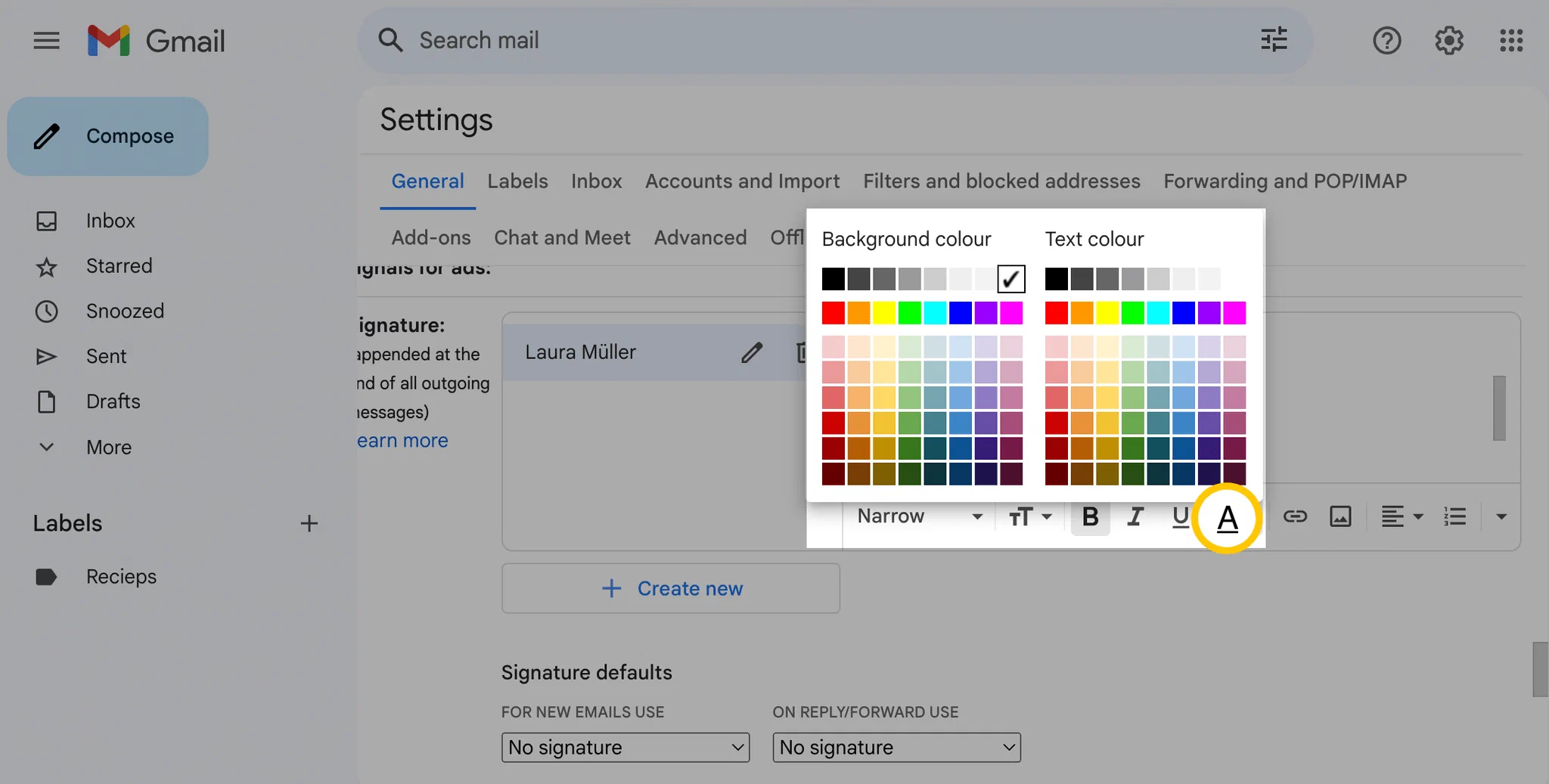 Gmail signature colour options Changing the text colour of a Gmail signature