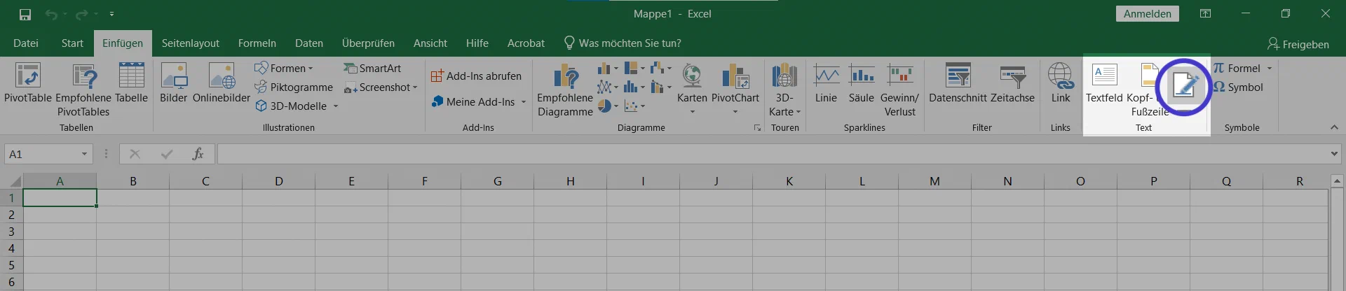 Signaturzeile in Excel über Einfügen > Text > Signaturzeile hinzufügen