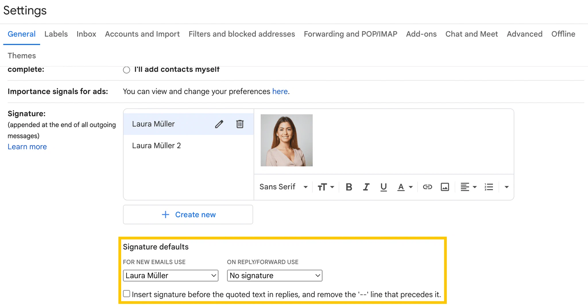 Signature defaults in Gmail Signature defaults for new emails and replies in Gmail