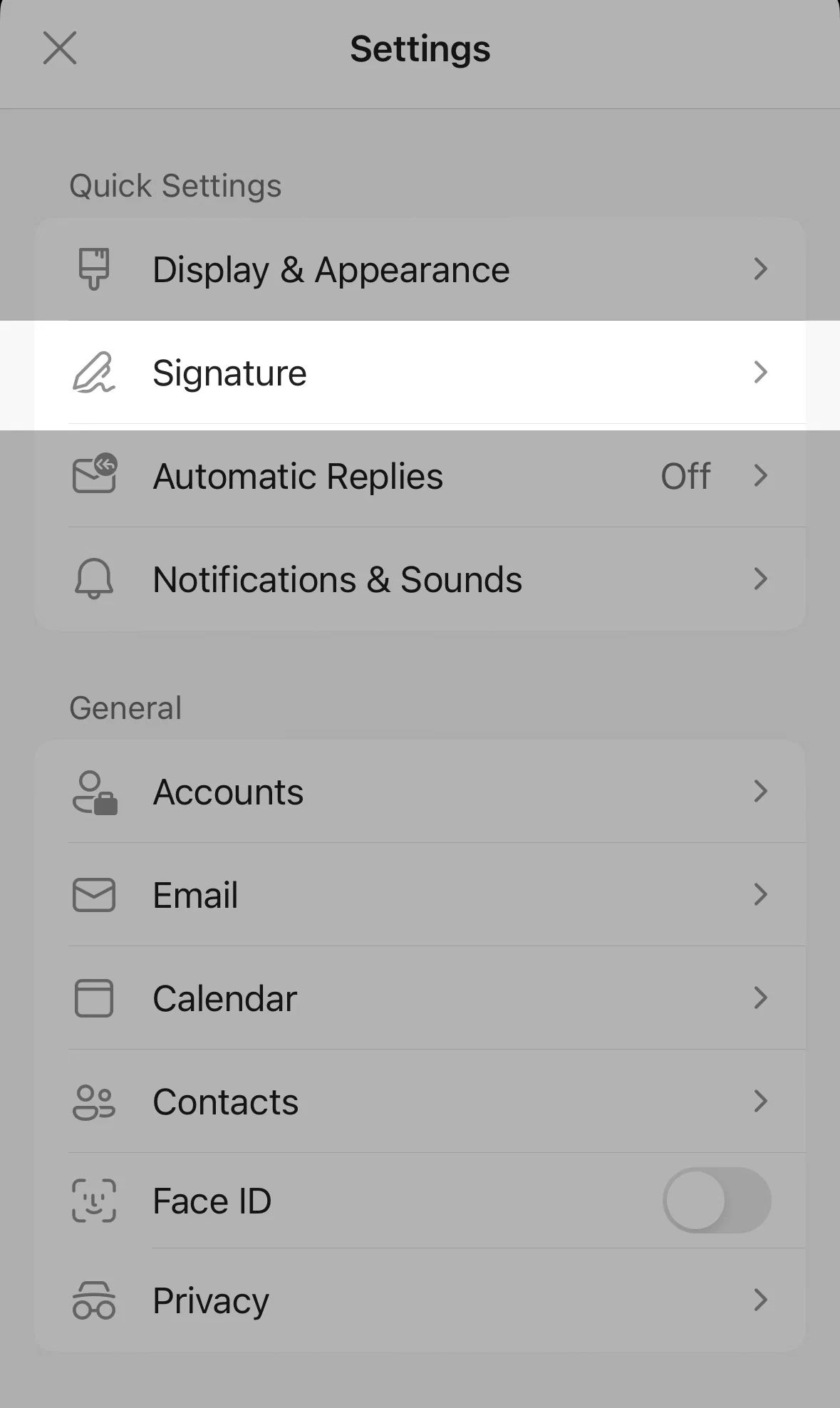 Signature settings in the Outlook mobile app Signature option in the Outlook mobile app settings