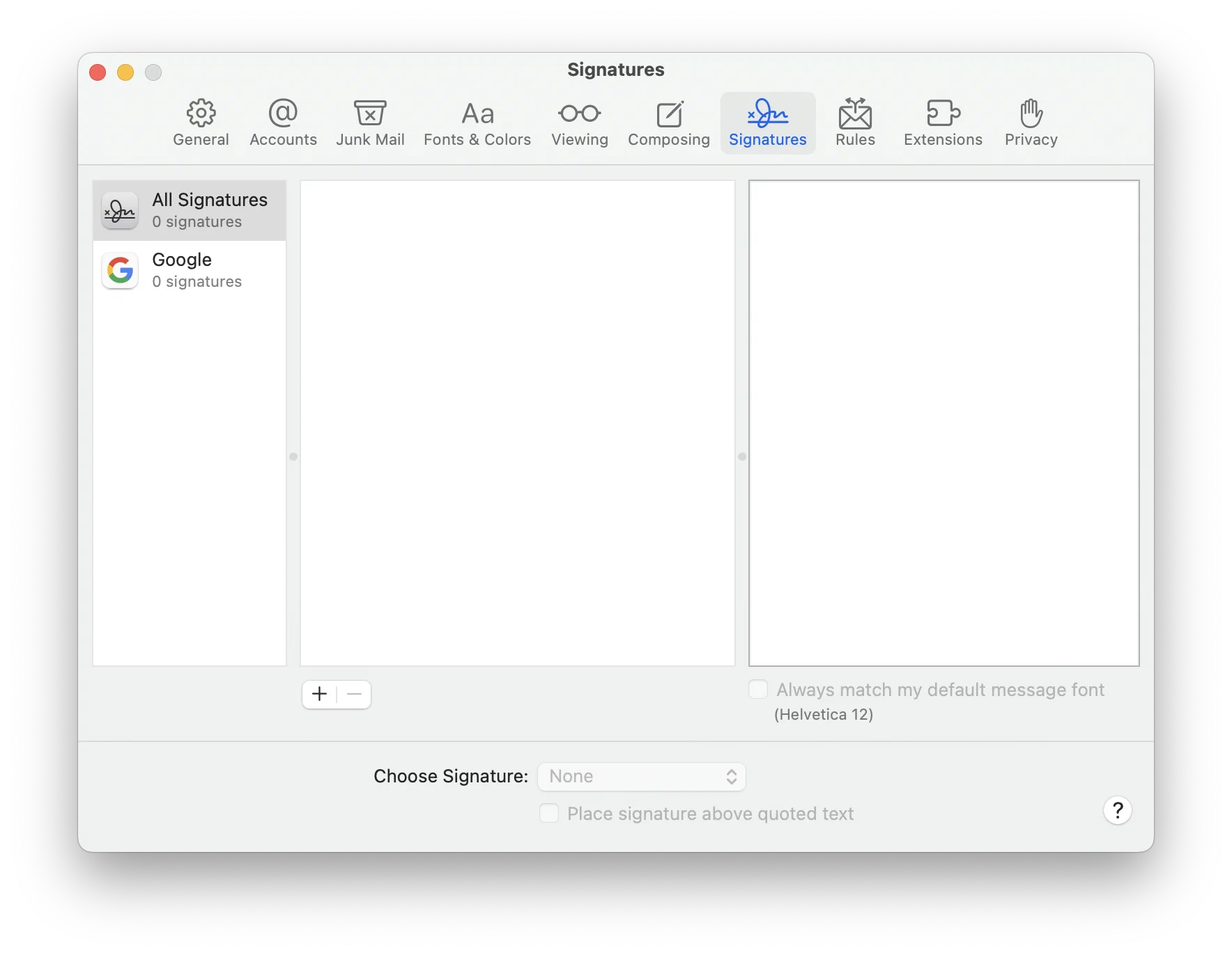 Signatures settings on Mac Signatures settings in Apple Mail on Mac