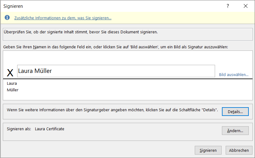 Dialogfeld Signieren in Word