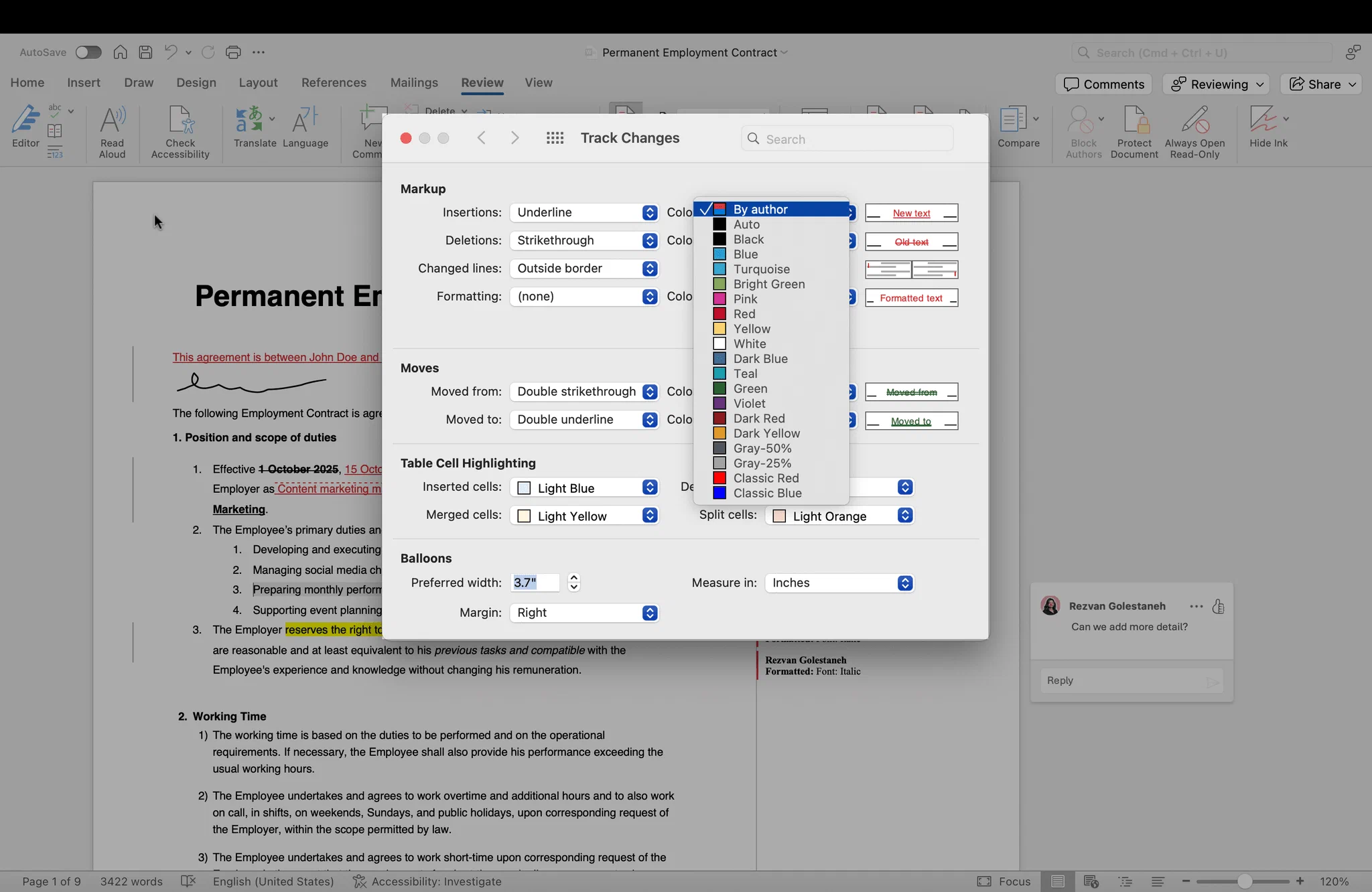 Erweiterte Redlining-Anzeigeoptionen in MS Word