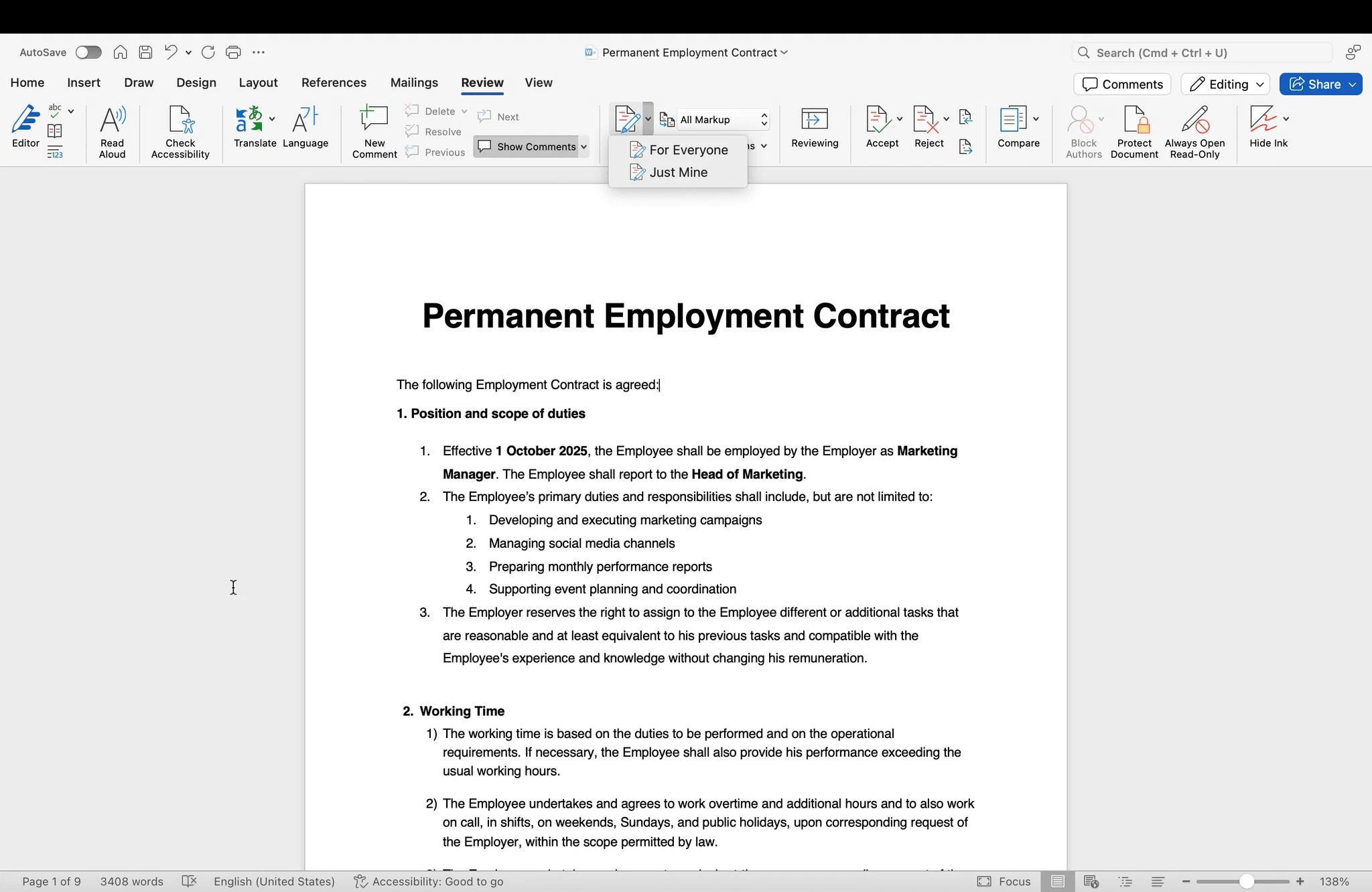 Änderungen nachverfolgen aktivieren in MS Word