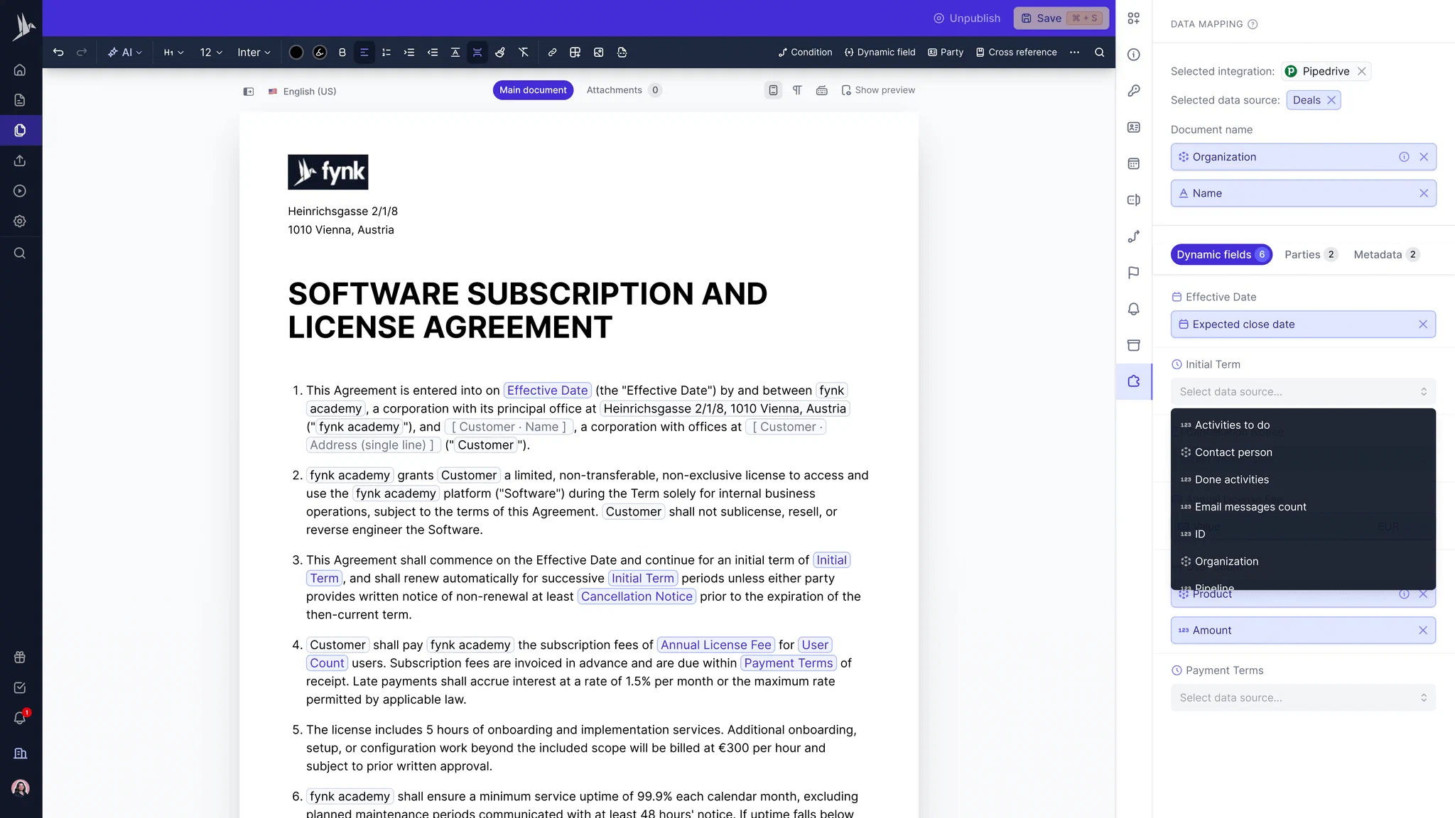 Pipedrive-Datenzuordnung in fynk Pipedrive-Datenzuordnung in fynk