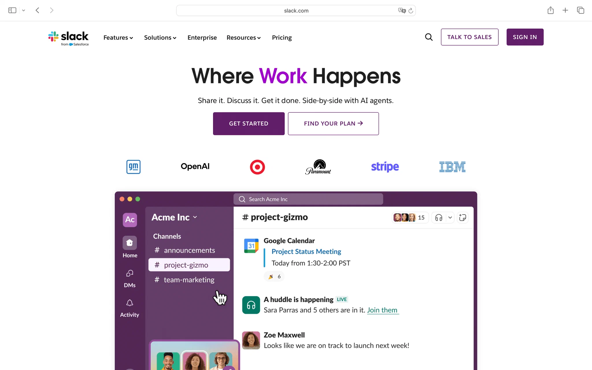 Slack-Startseite Slack-Startseite