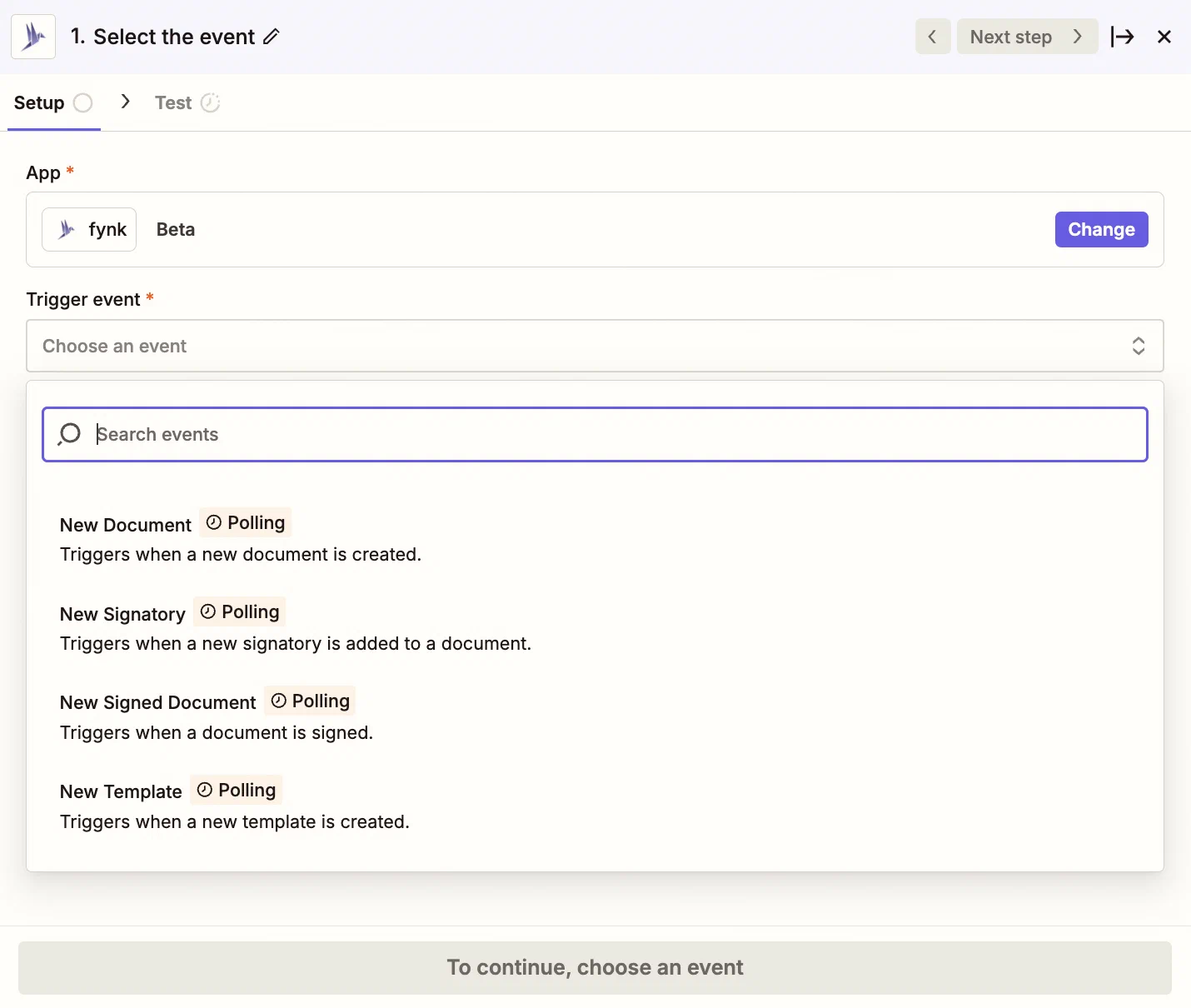 fynk-Auslöser in Zapier