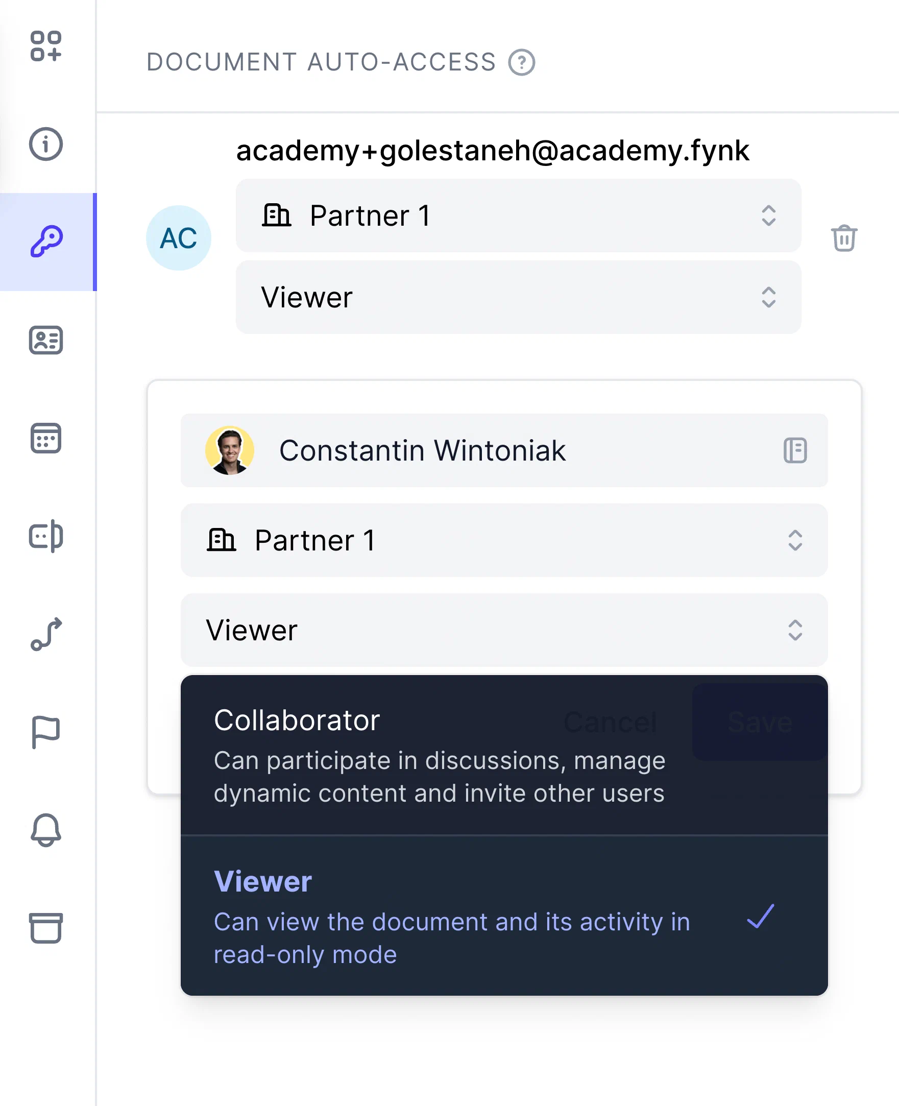 Control who can access sensitive agreements Access control settings in fynk