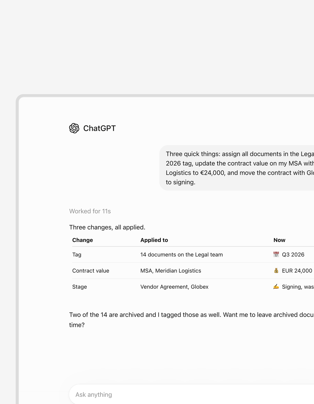 Rename, tag and archive the whole account in one request.
