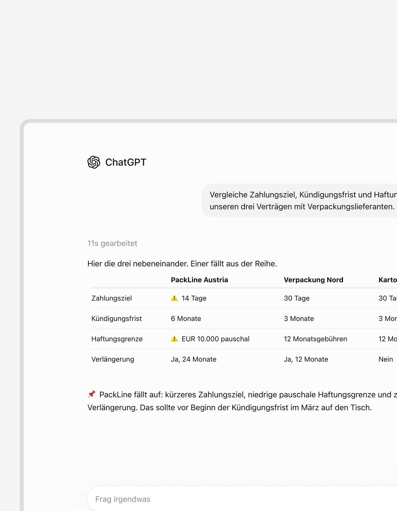 Drei Lieferverträge nebeneinander, bevor das Meeting beginnt.