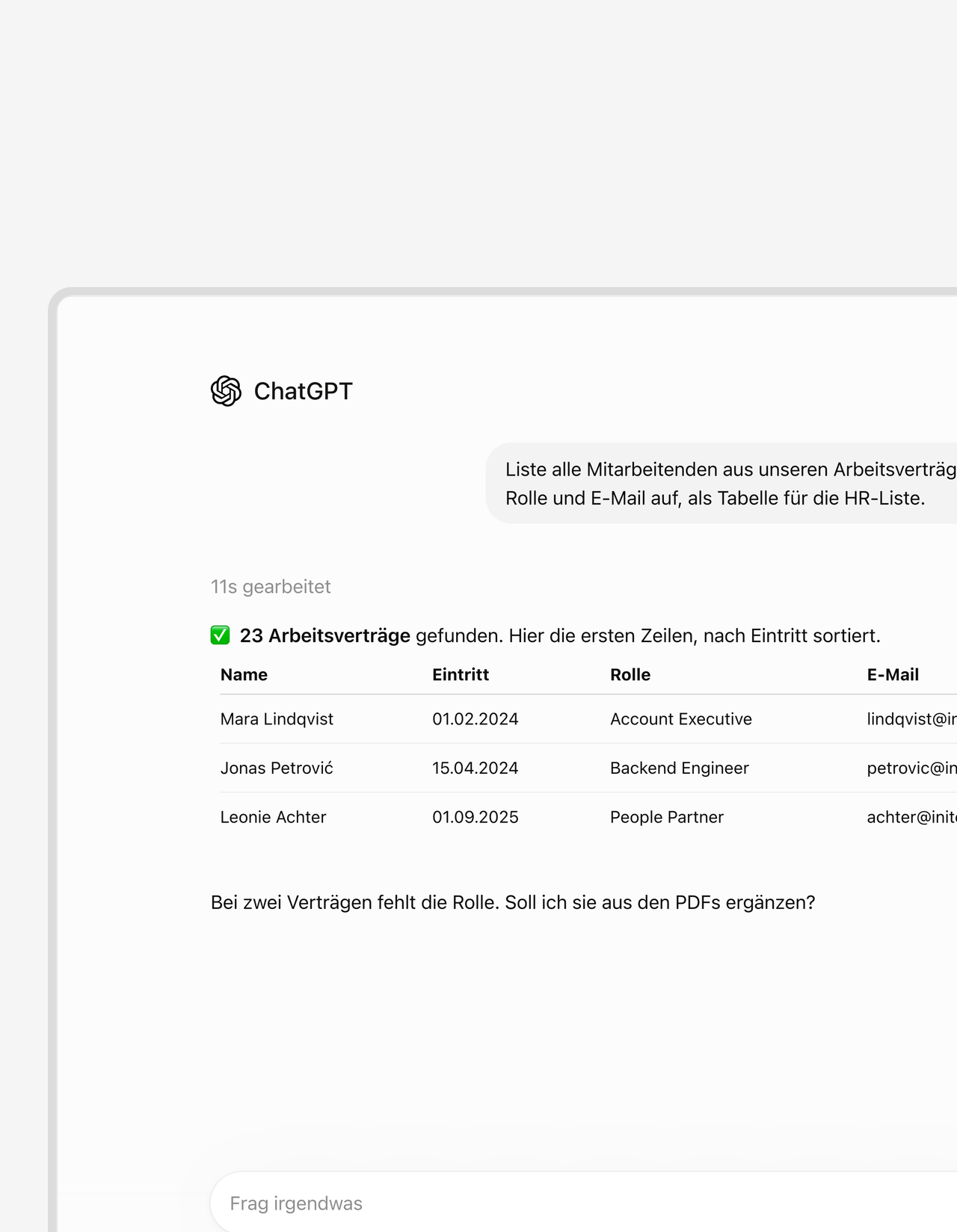 Aus fünfzig Verträgen wird eine Liste für die Tabellenkalkulation.
