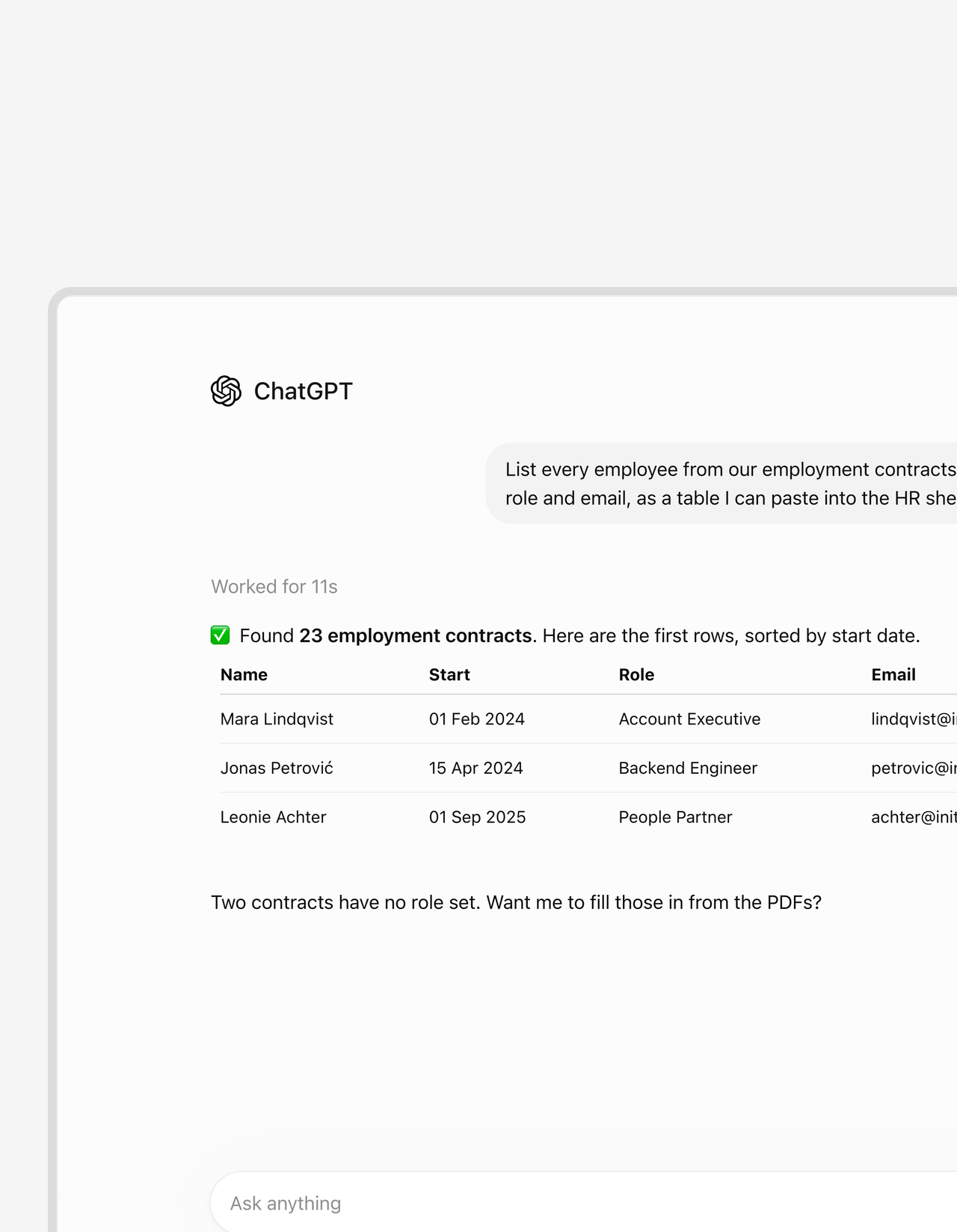 From fifty contracts to one spreadsheet-ready list.
