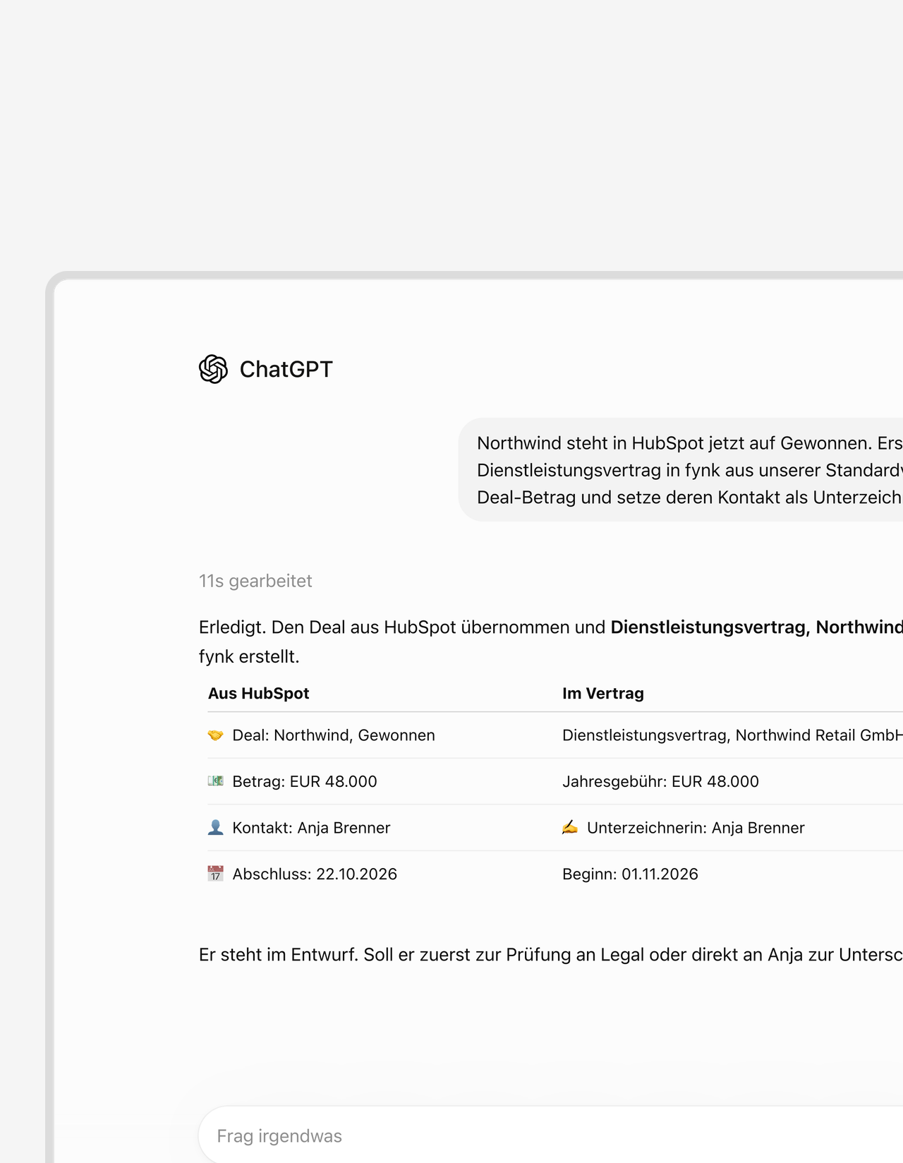 Dein CRM, deine Dateien und deine Verträge in einem Gespräch.