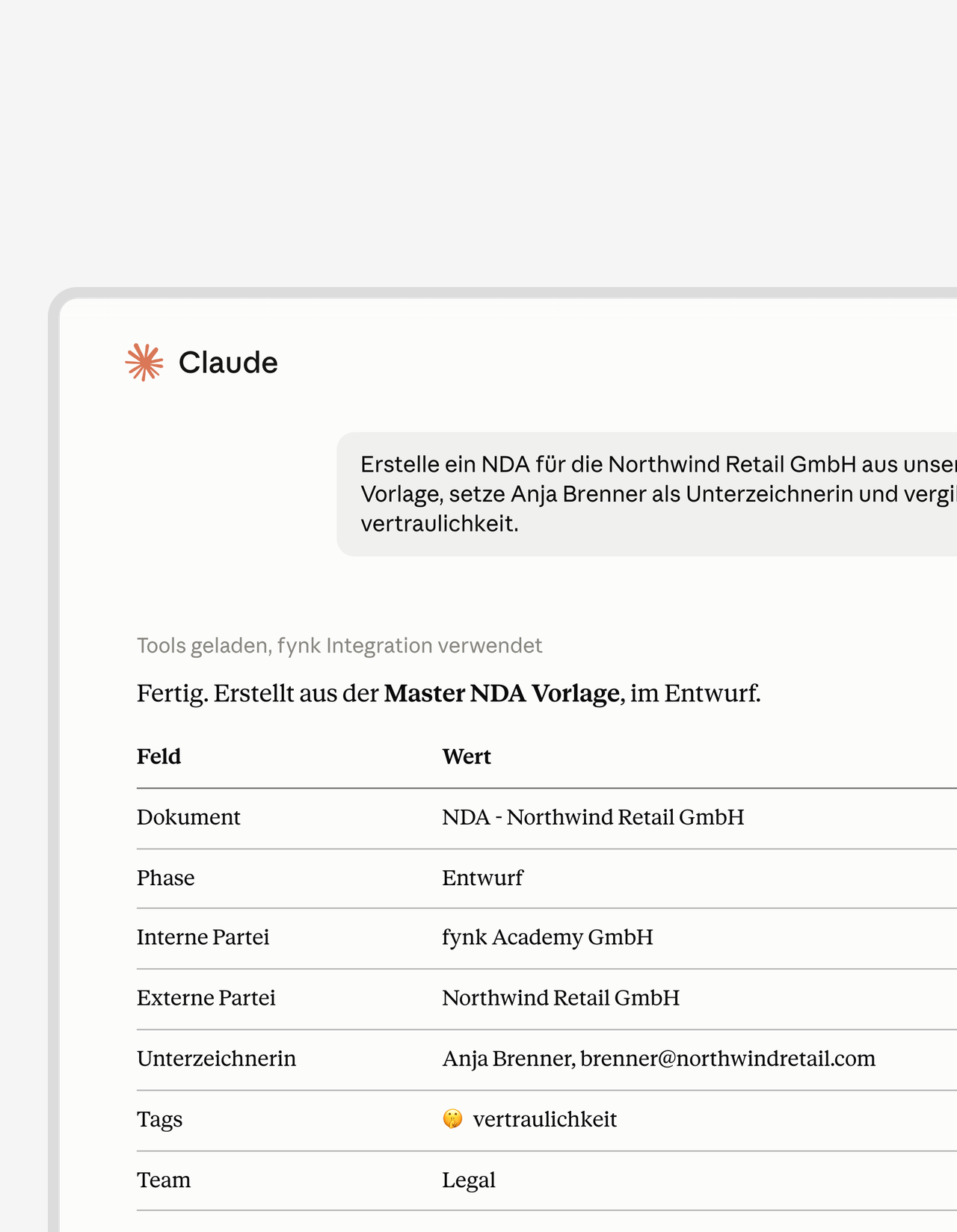 Der Call ist vorbei. Das NDA ist schon zur Unterschrift raus.