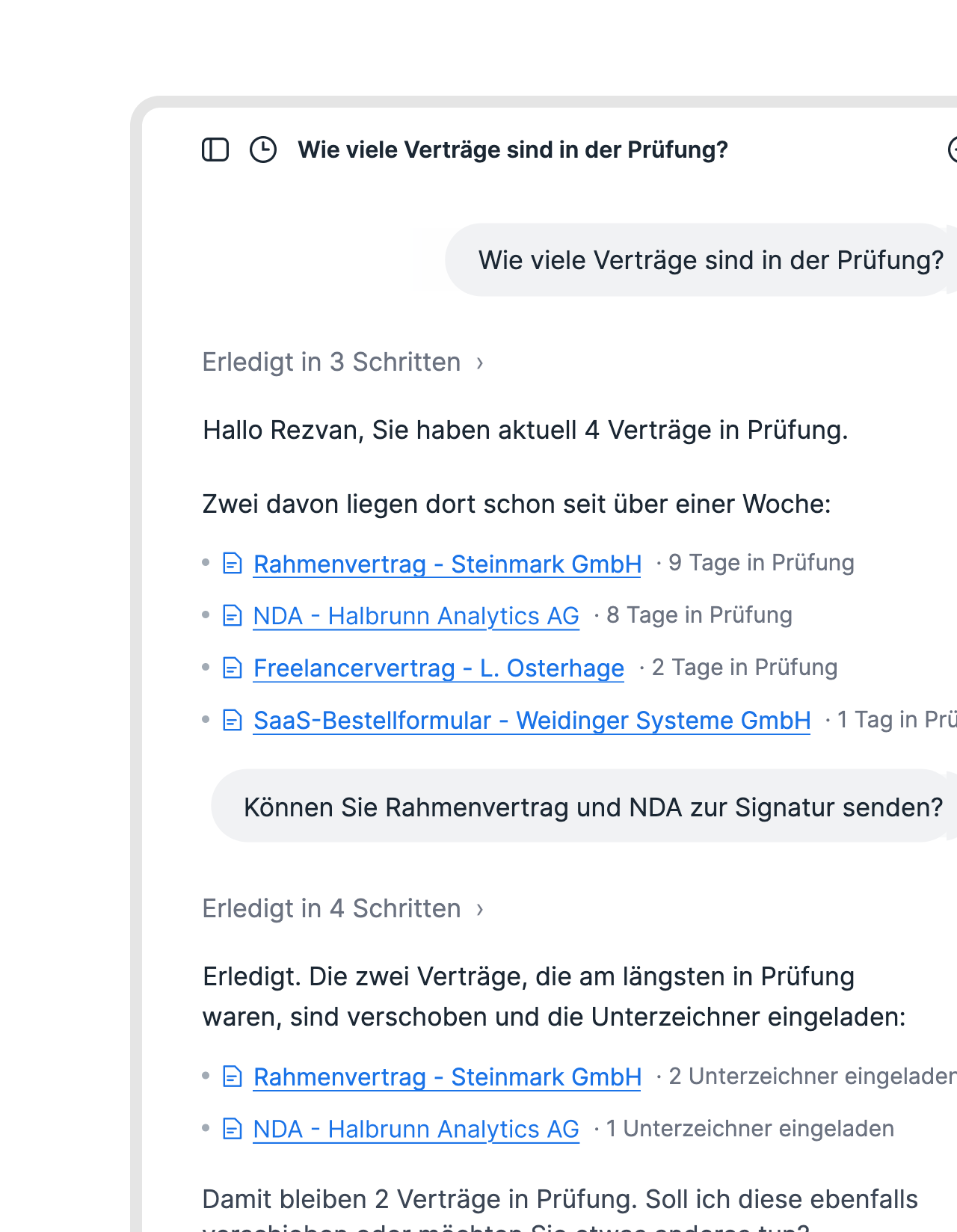 Bring einen Vertrag in die nächste Phase.