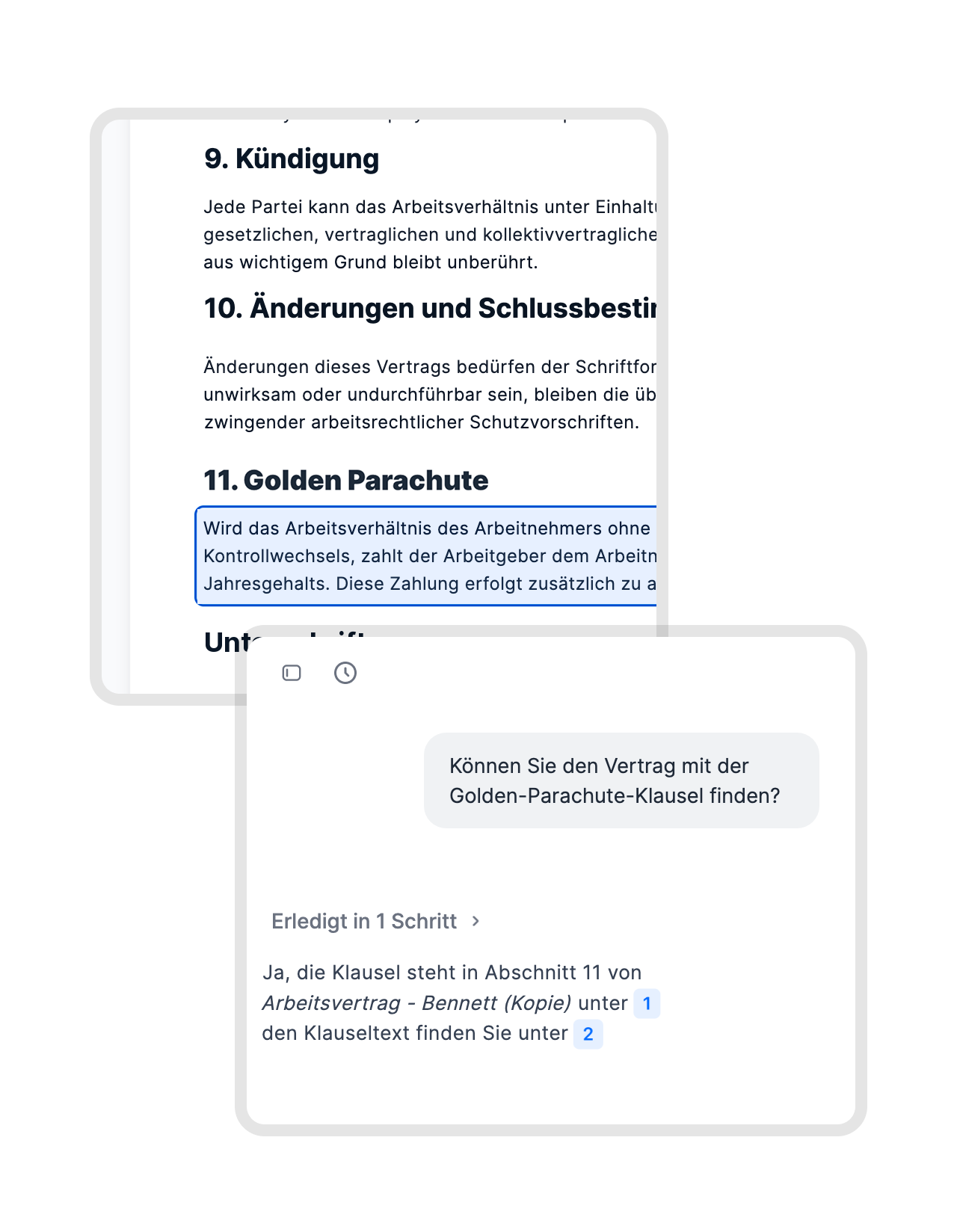 Hol dir die Antwort, nicht den ganzen Vertrag.