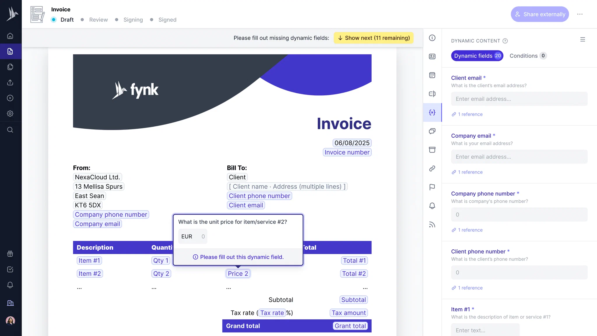 billing invoice template with filling fields