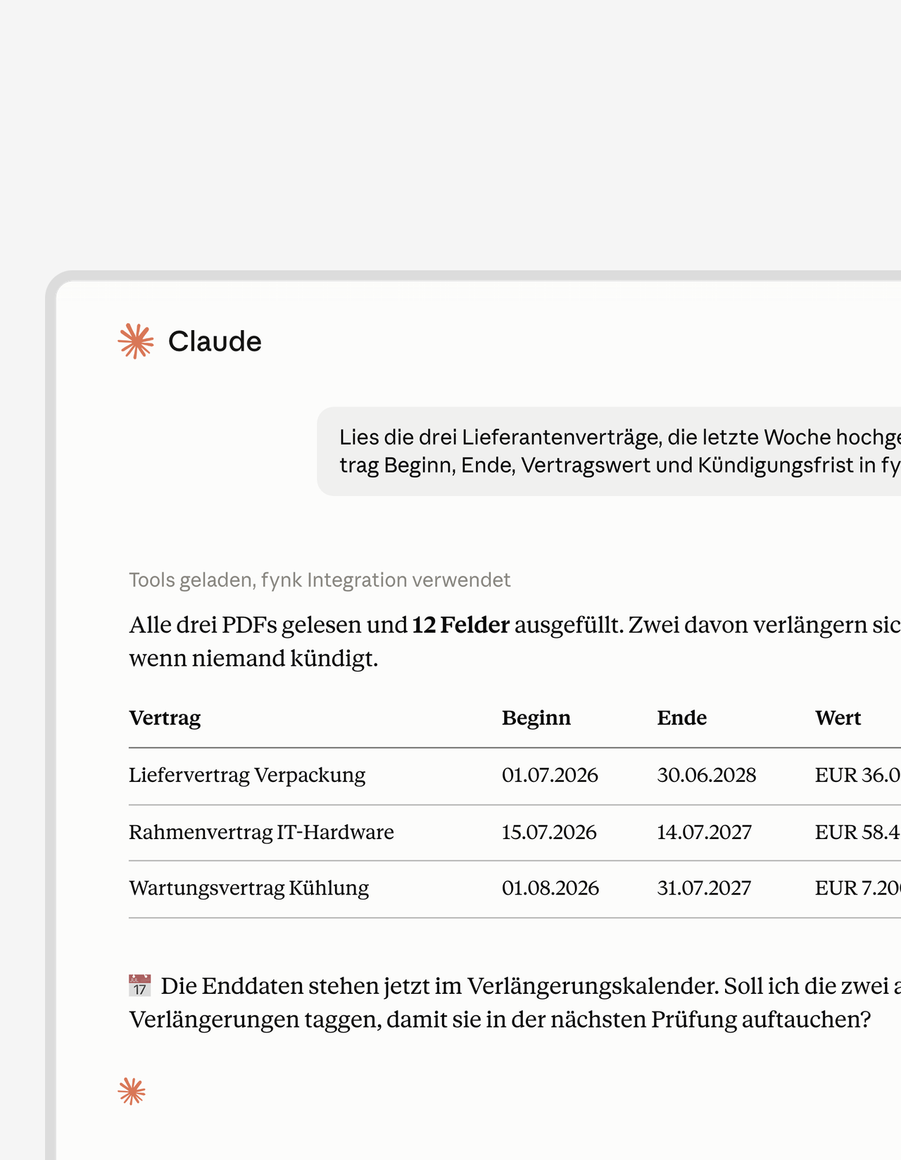 Claude liest das PDF. Deine Felder füllen sich selbst.