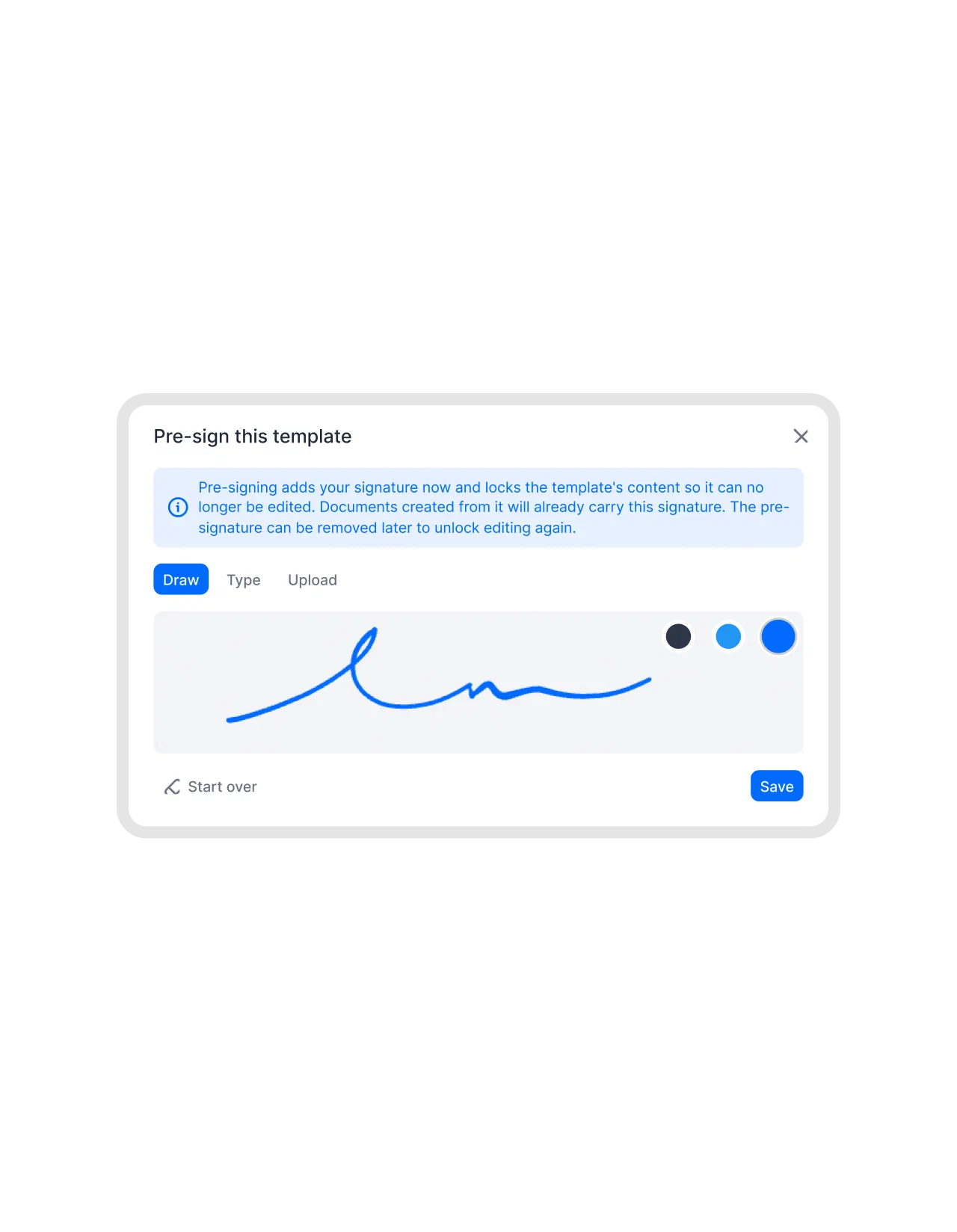 Pre-signing a contract template in fynk
