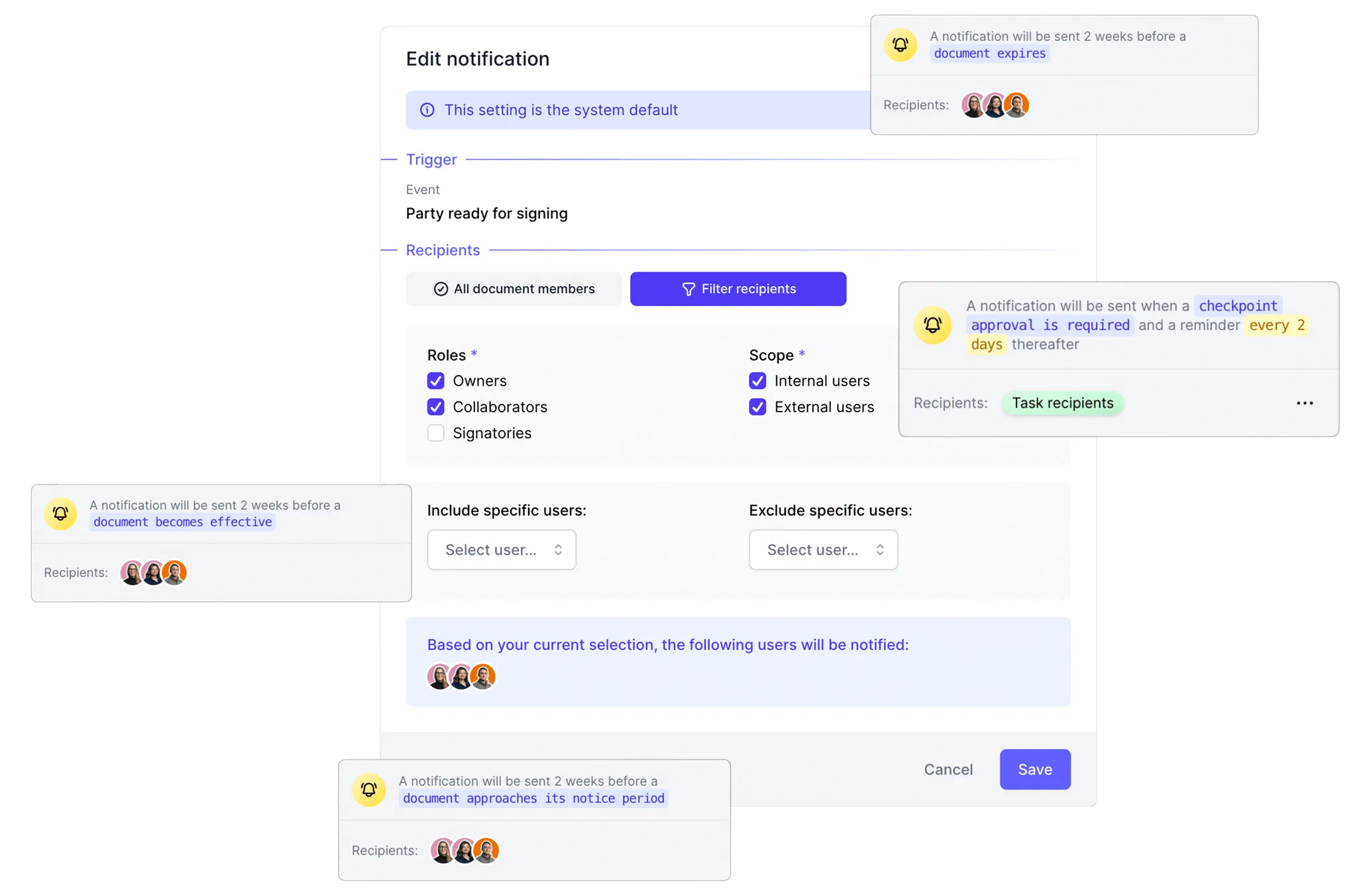 Notification and reminders settings in fynk
