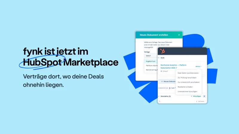 Blog post cover image: fynk im HubSpot Marketplace: Verträge dort, wo deine Deals liegen
