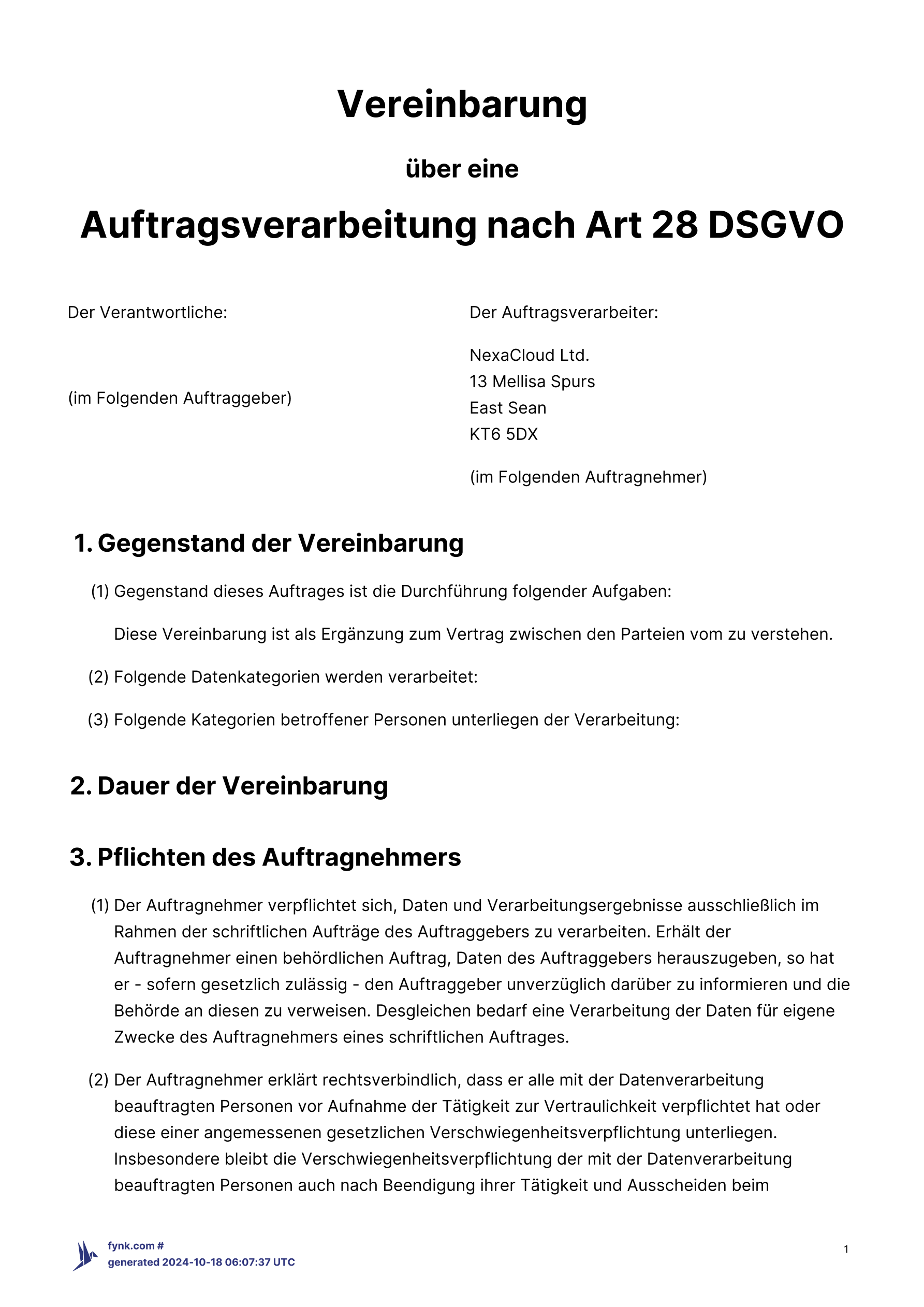 Auftragsverarbeitungsvertrag (AVV) nach DSGVO Vorlage template screenshot