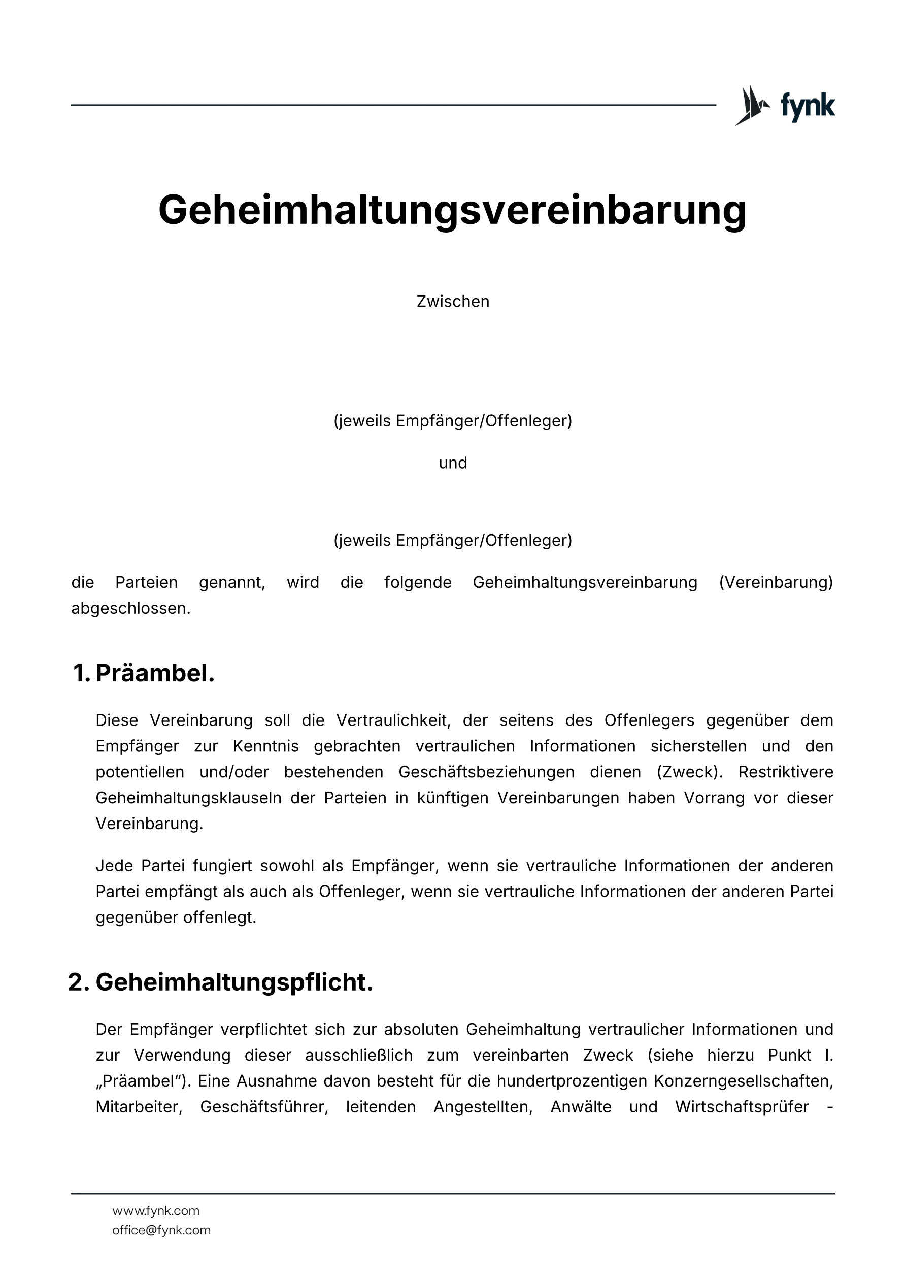 Geheimhaltungsvereinbarung