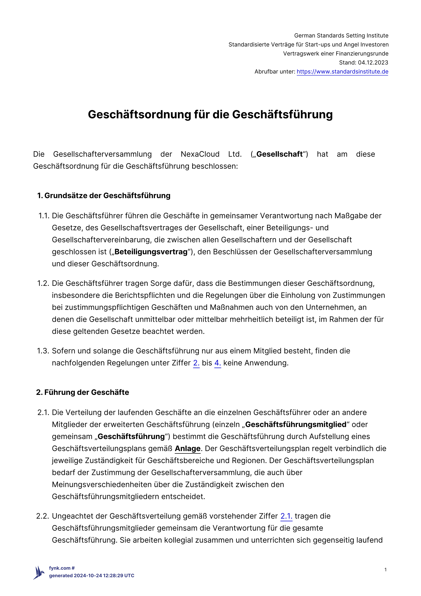 Geschäftsordnung für die Geschäftsführung Muster template screenshot