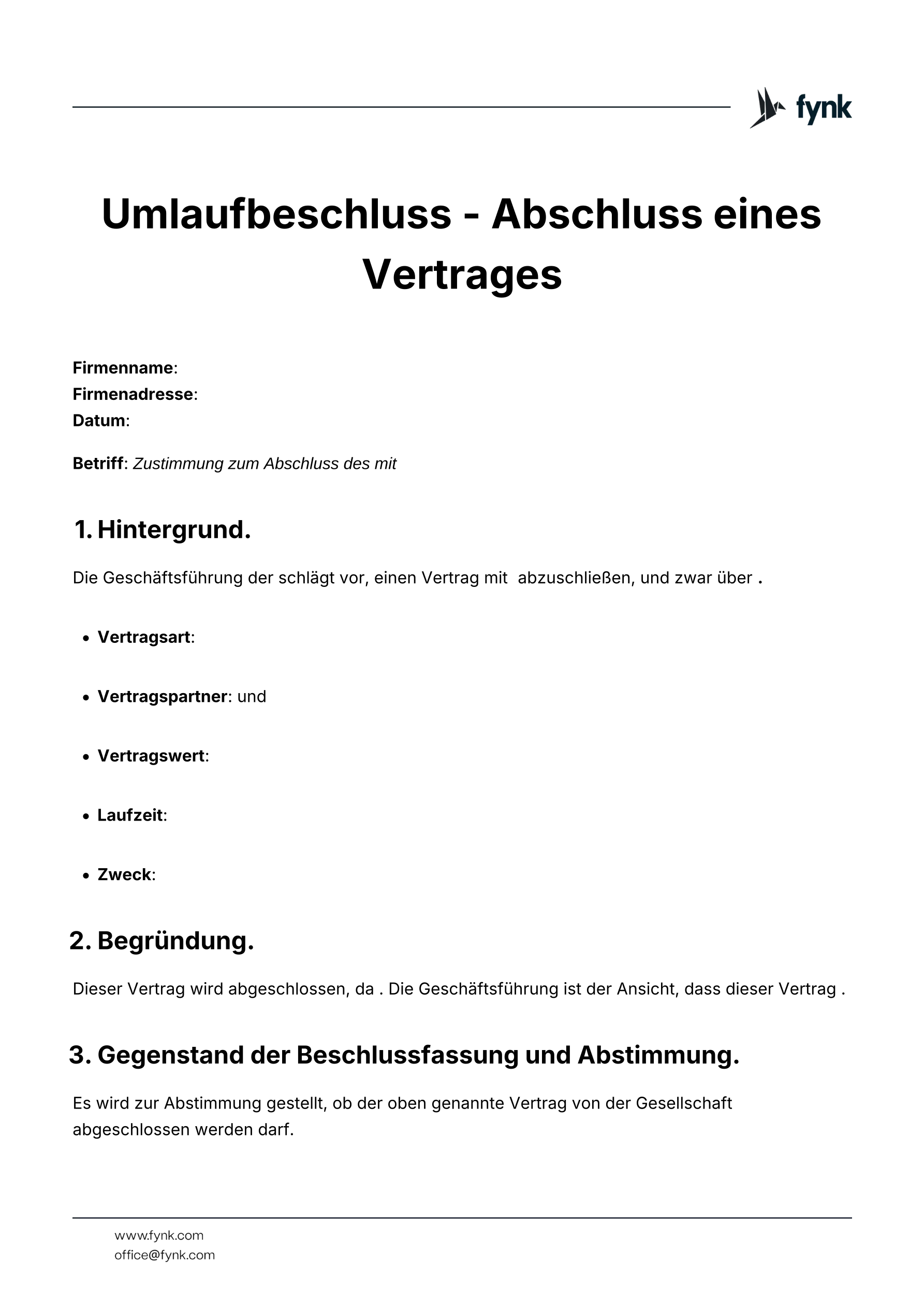 Abschluss eines Vertrages