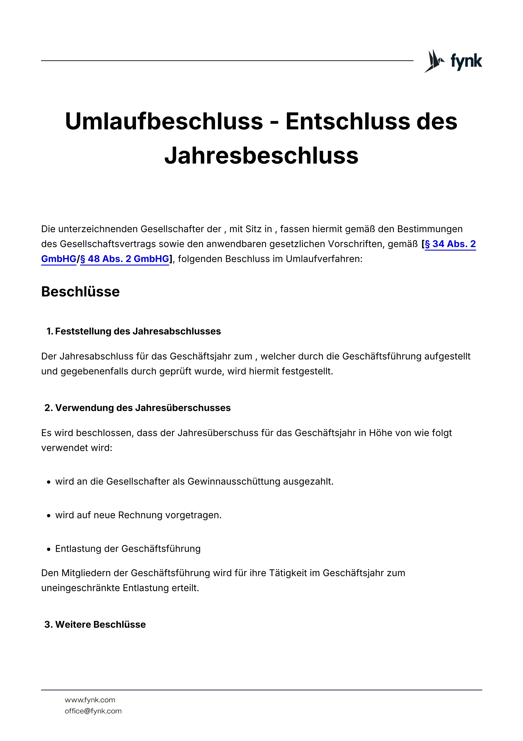 Entschluss des Jahresabschlusses