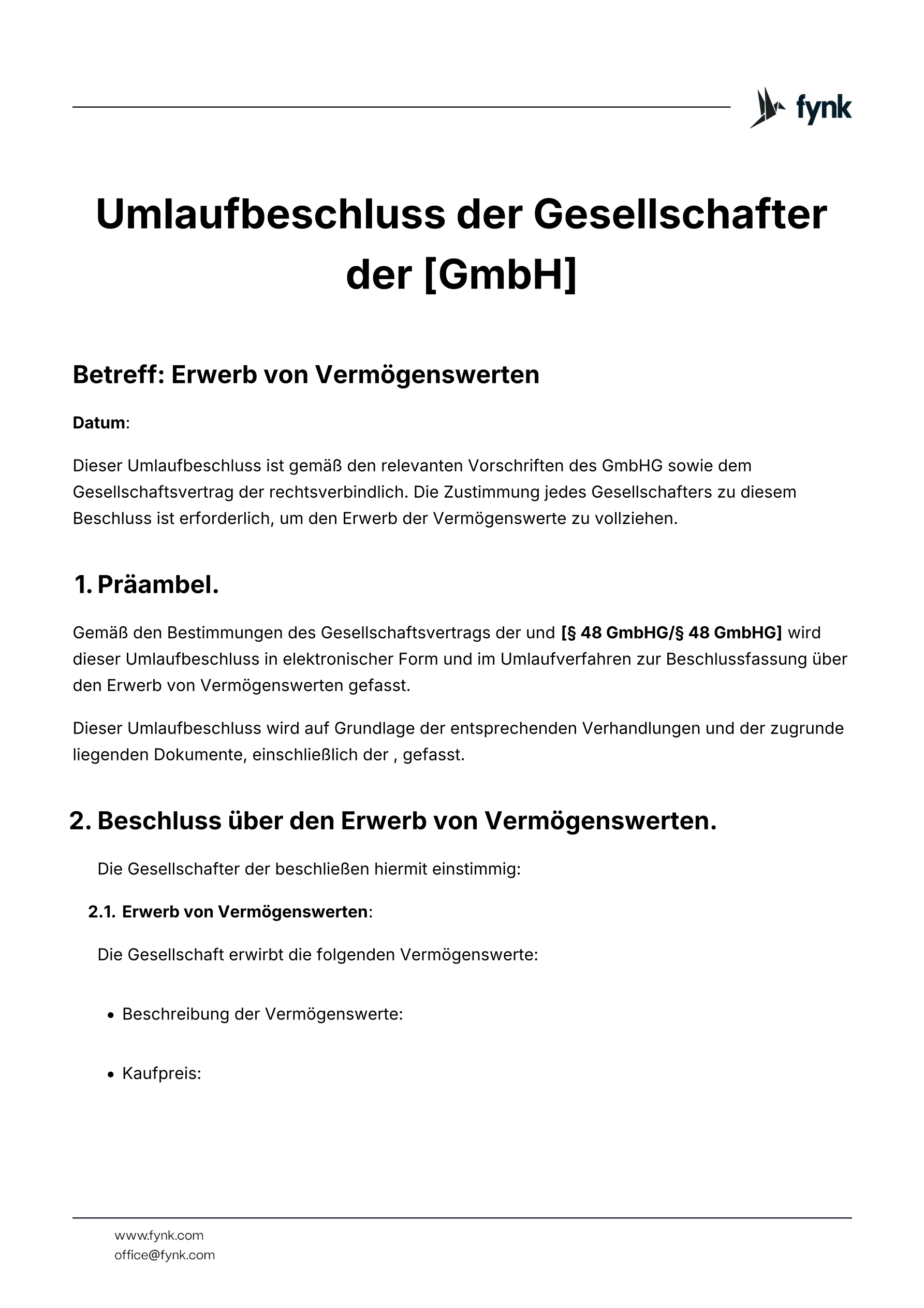 Erwerb von Vermögenswerten