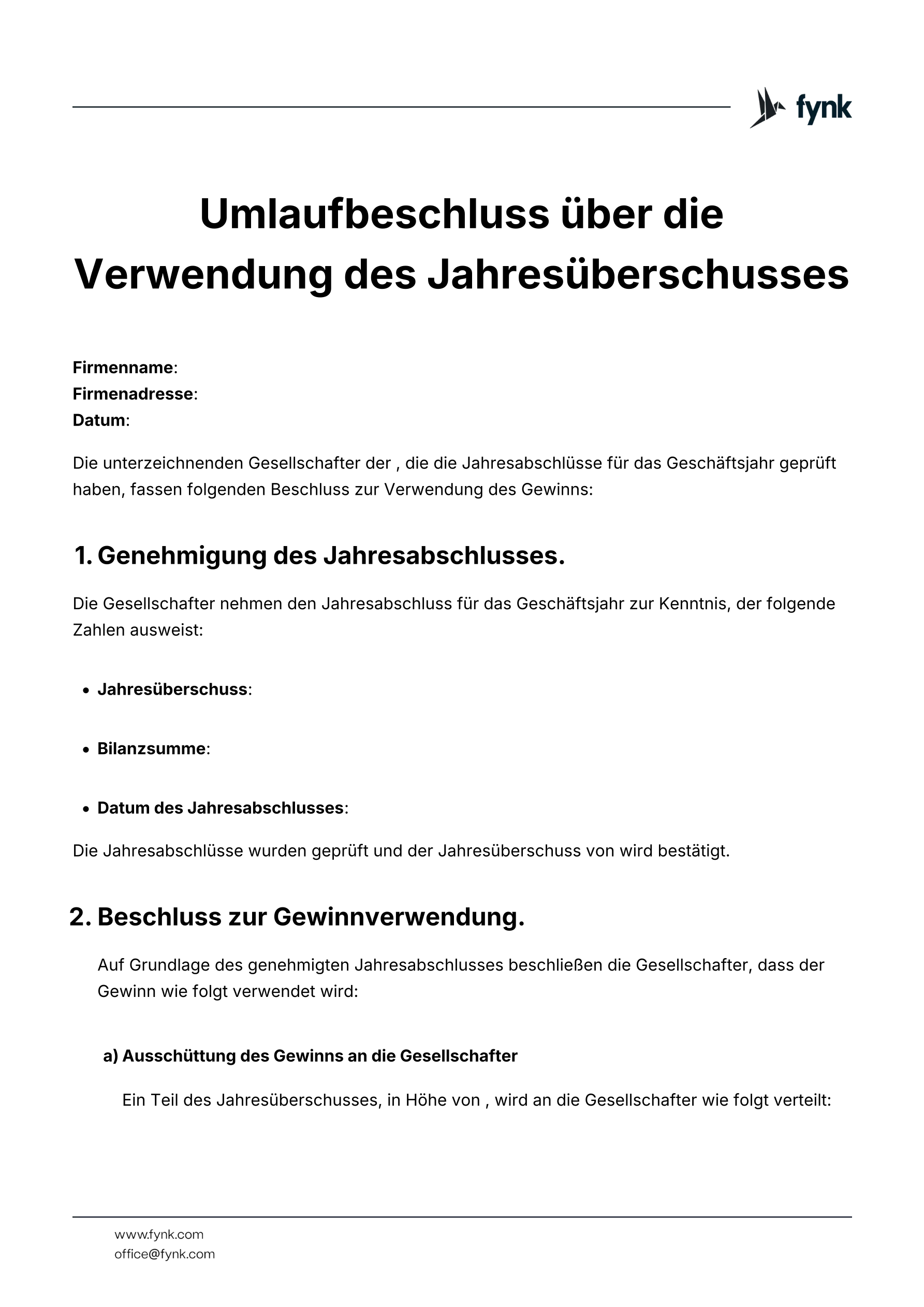 Verwendung des Jahresüberschusses