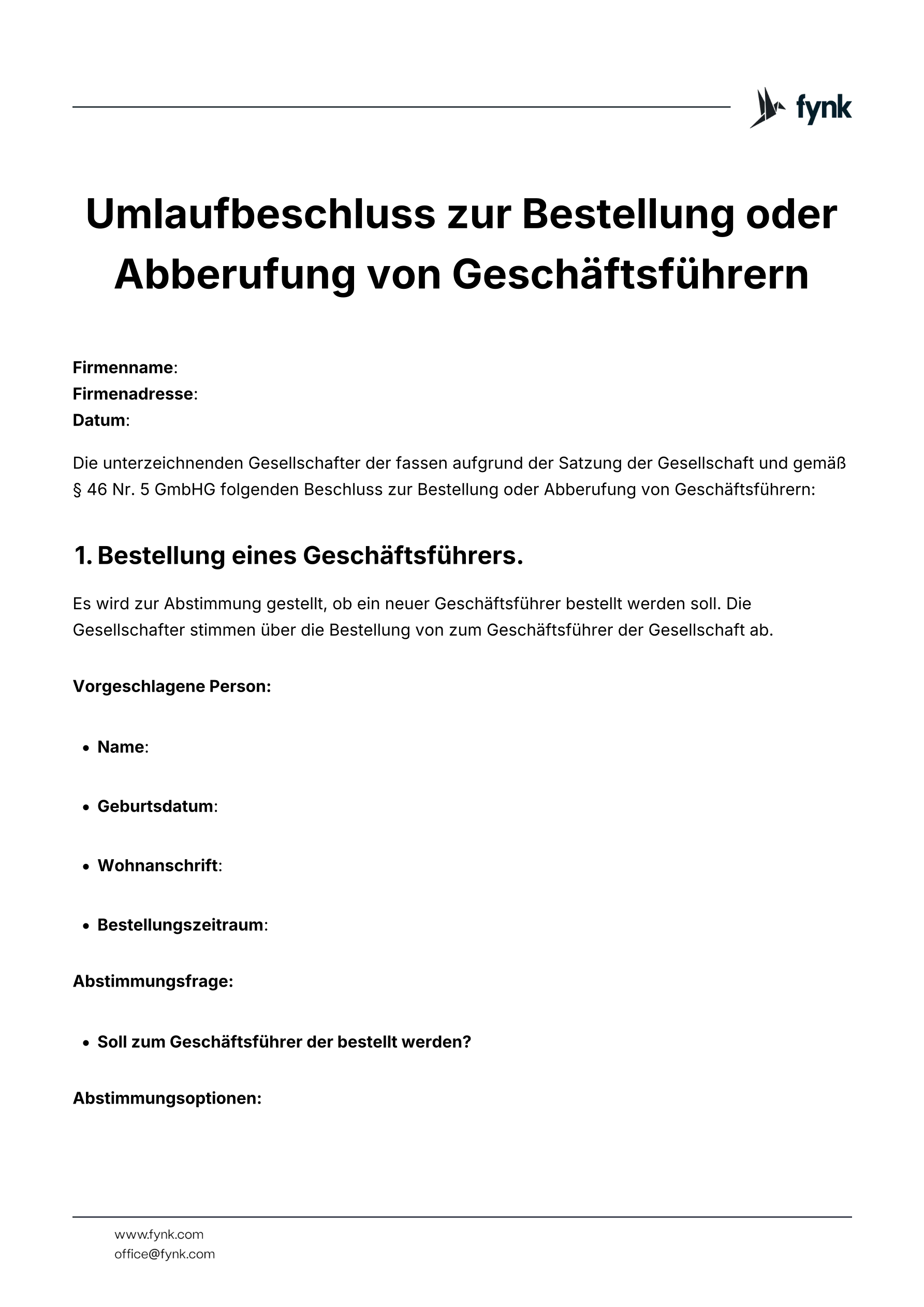 Bestellung/Abberufung von Geschäftsführern