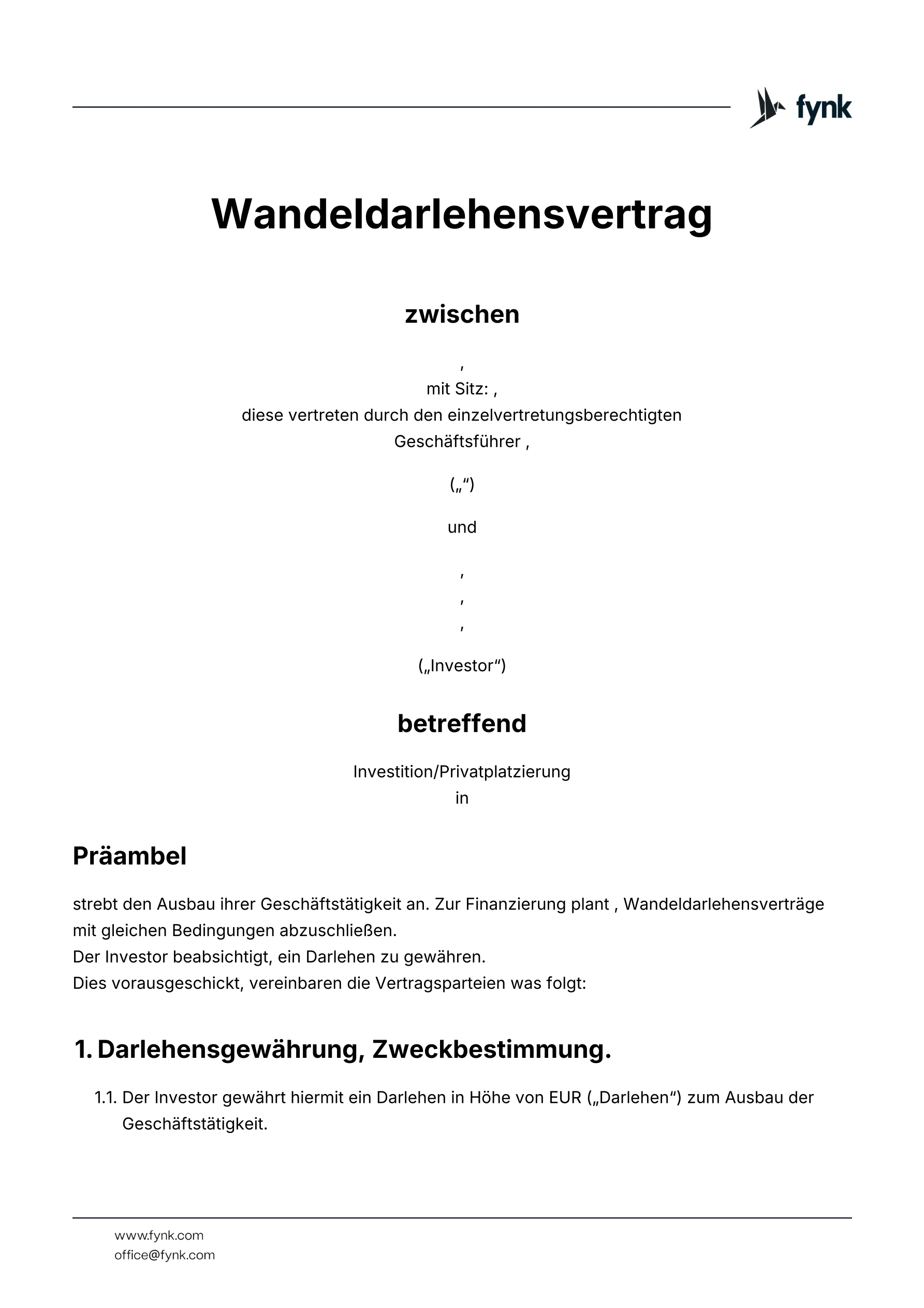 Wandeldarlehensvertrag