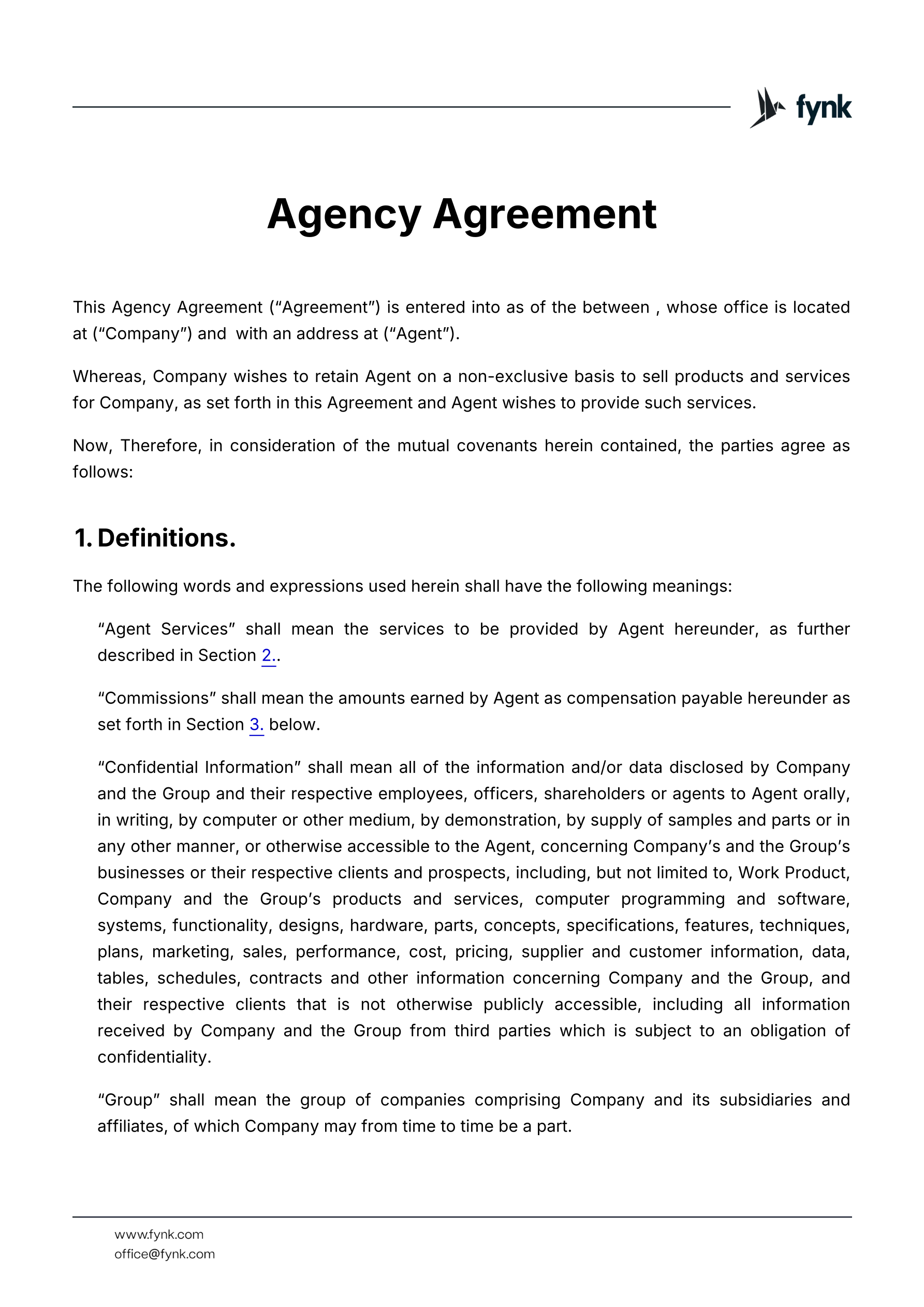 Agency Agreement Template template screenshot
