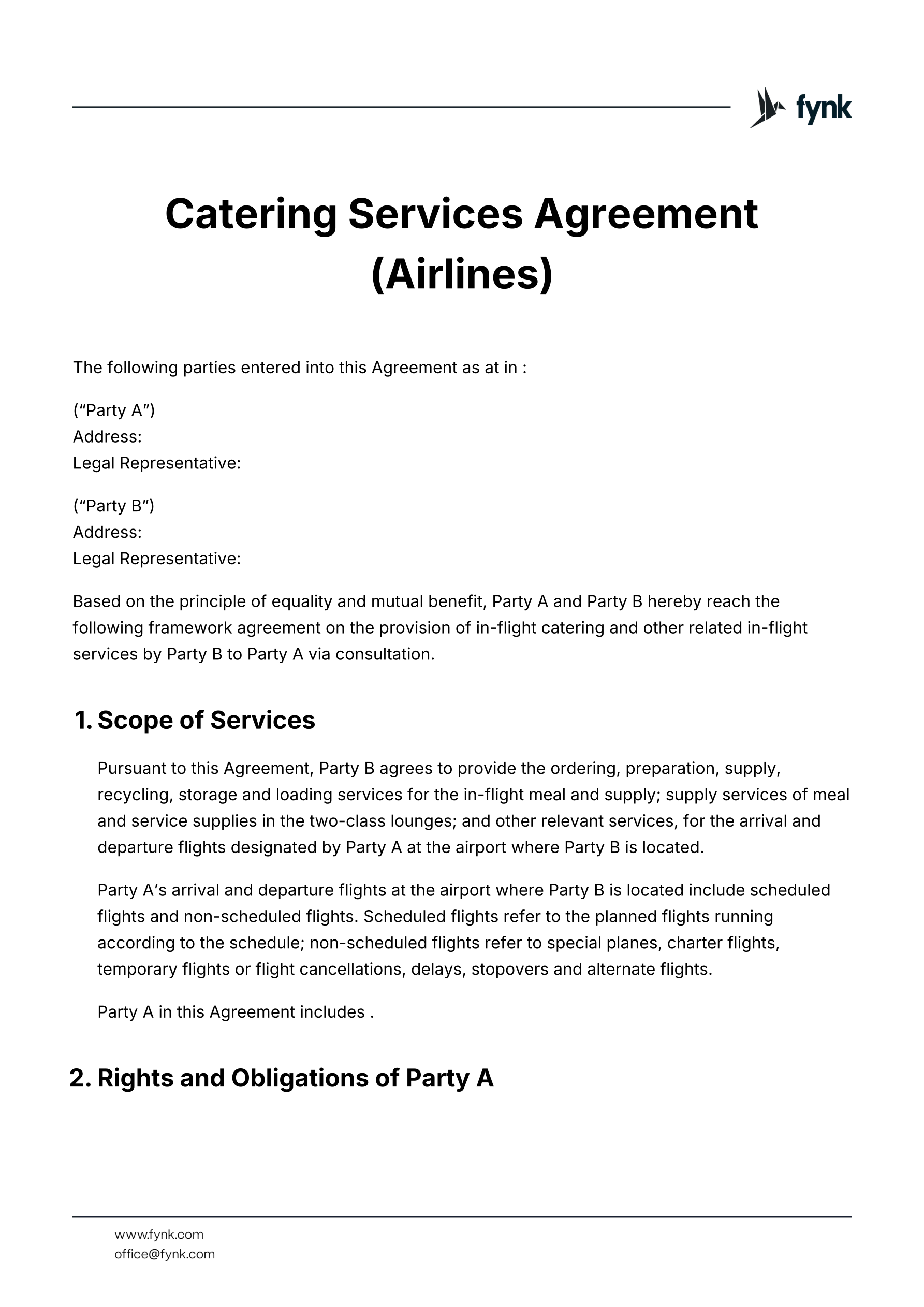 Aviation Catering Services Framework Agreement Template template screenshot