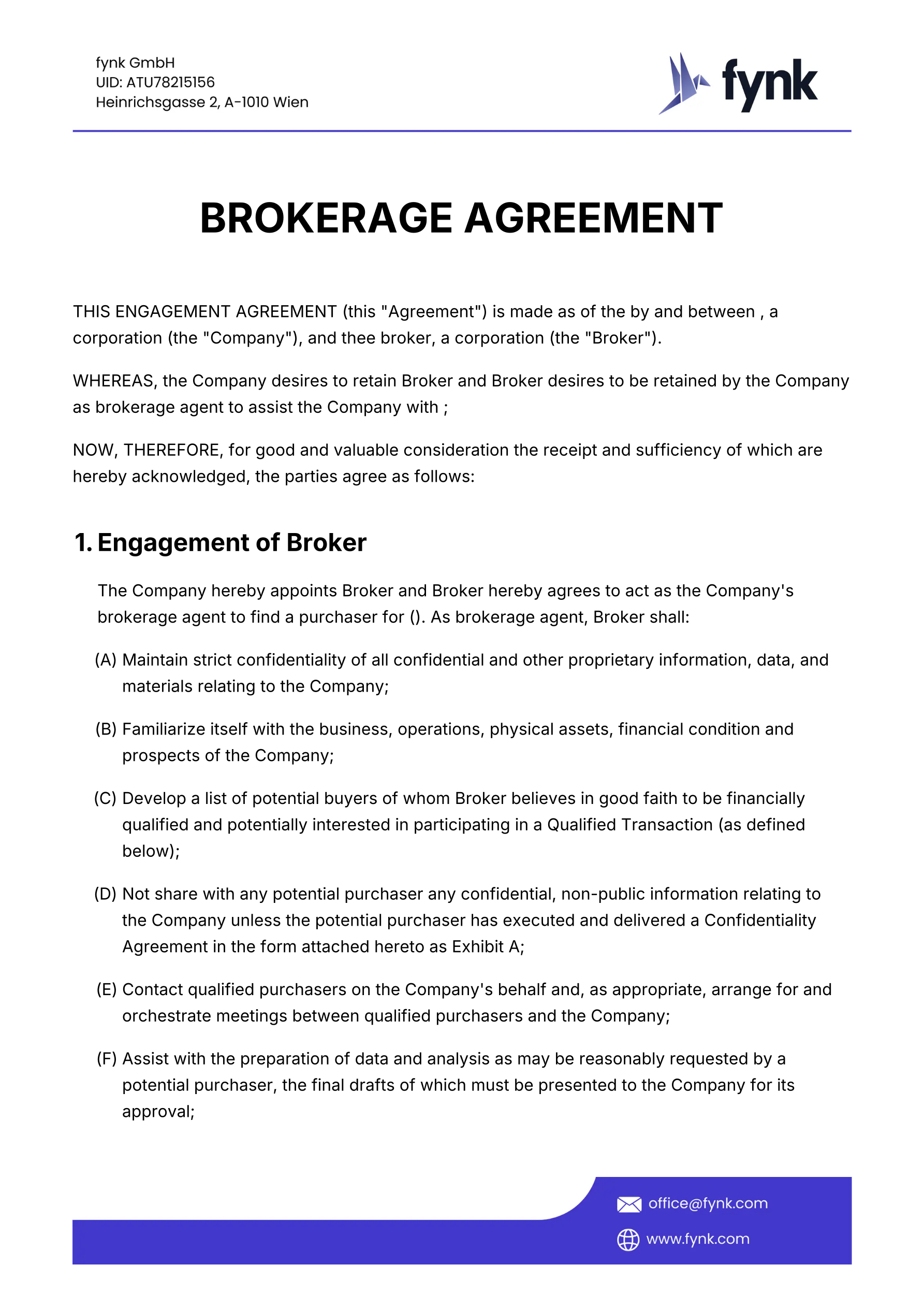Brokerage Agreement Template template screenshot