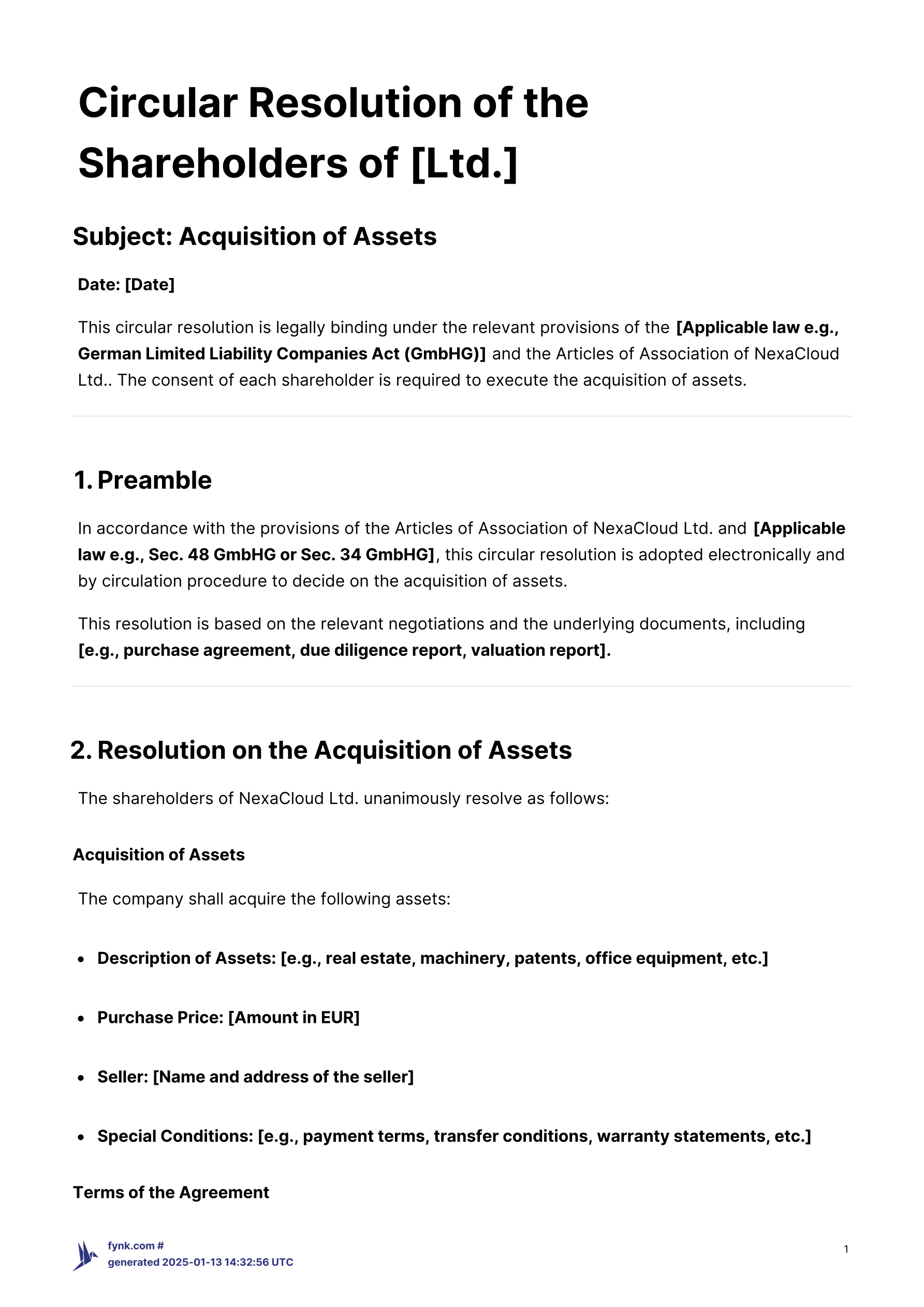 Circular Resolution for Acquisition of Assets - Template template screenshot