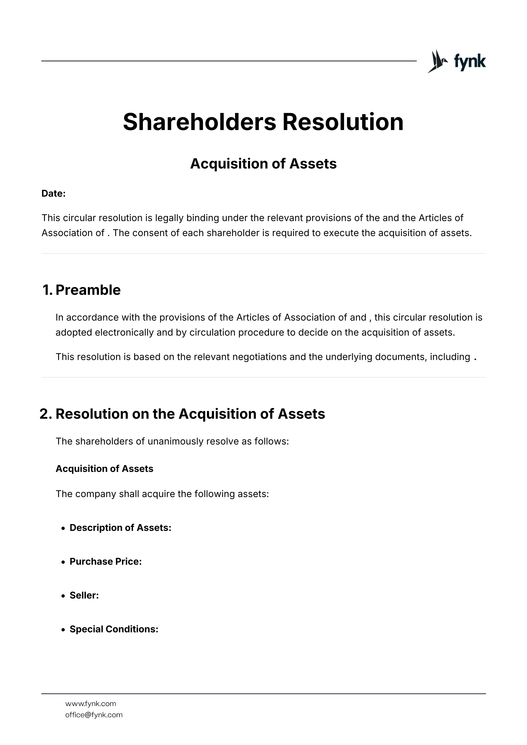 Aquisition of Assets