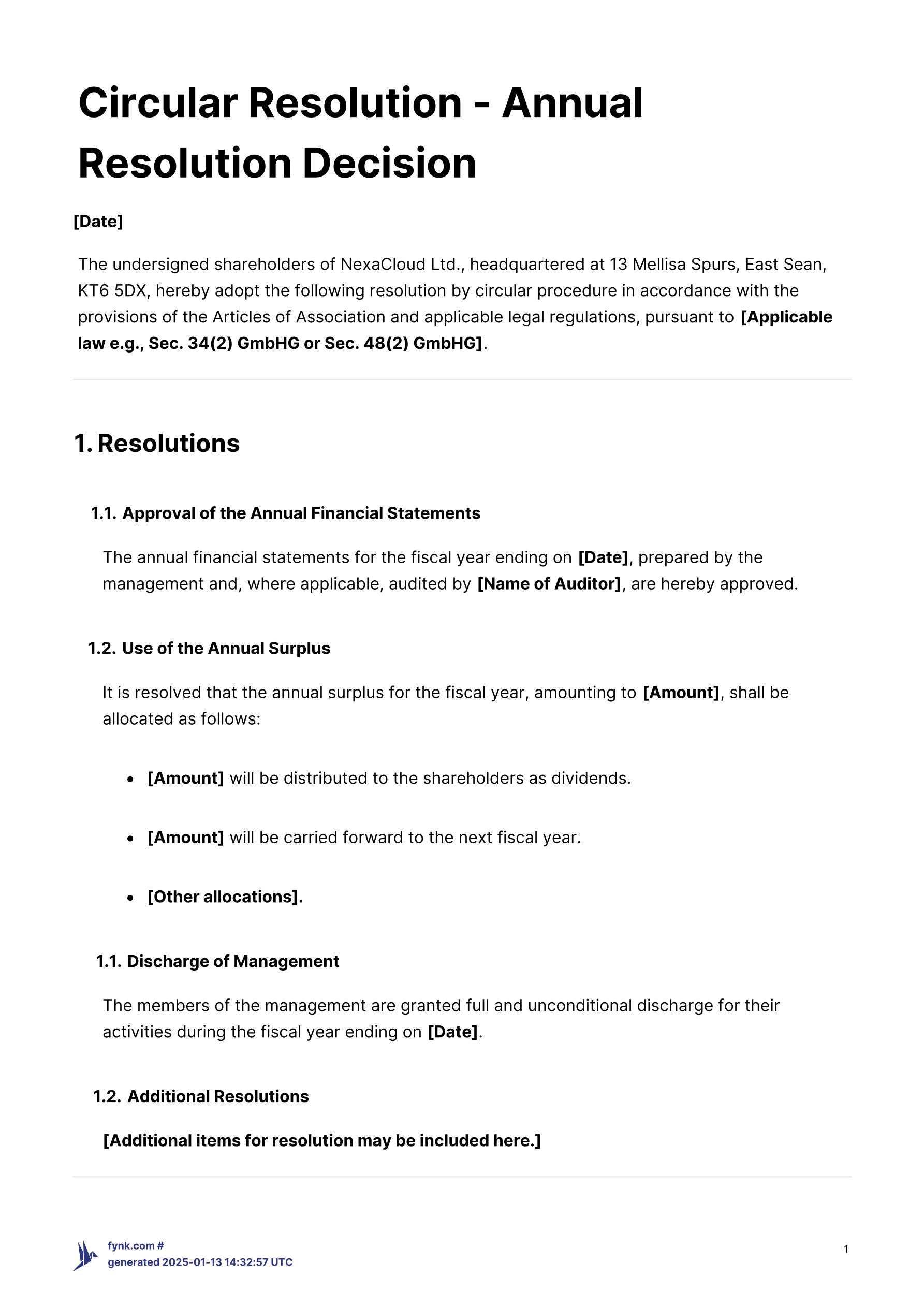 Circular Resolution for Annual Financial Statements - Template template screenshot