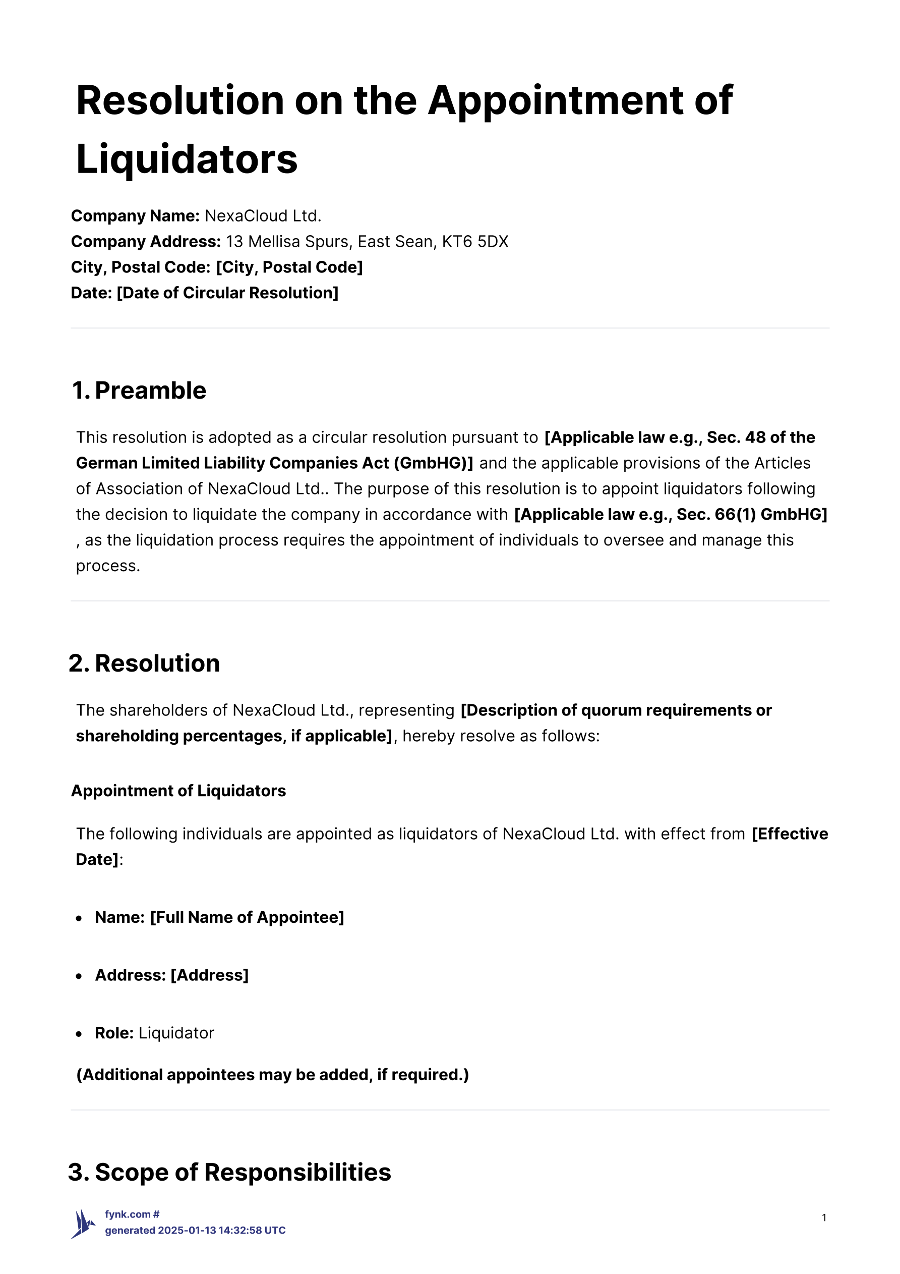 Circular Resolution for Appointment of Liquidators - Template template screenshot