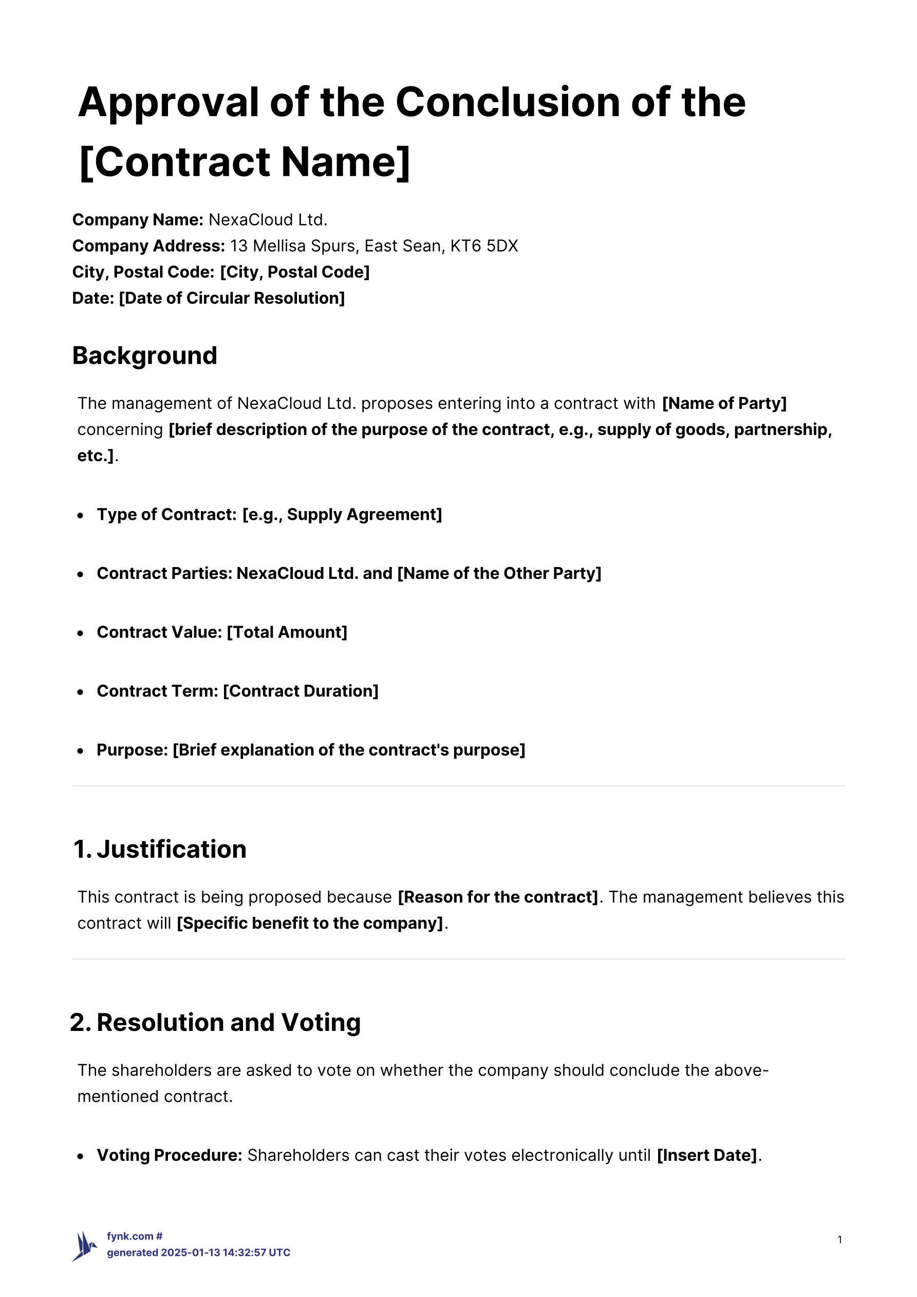 Circular Resolution for Conclusion of a Contract - Template template screenshot