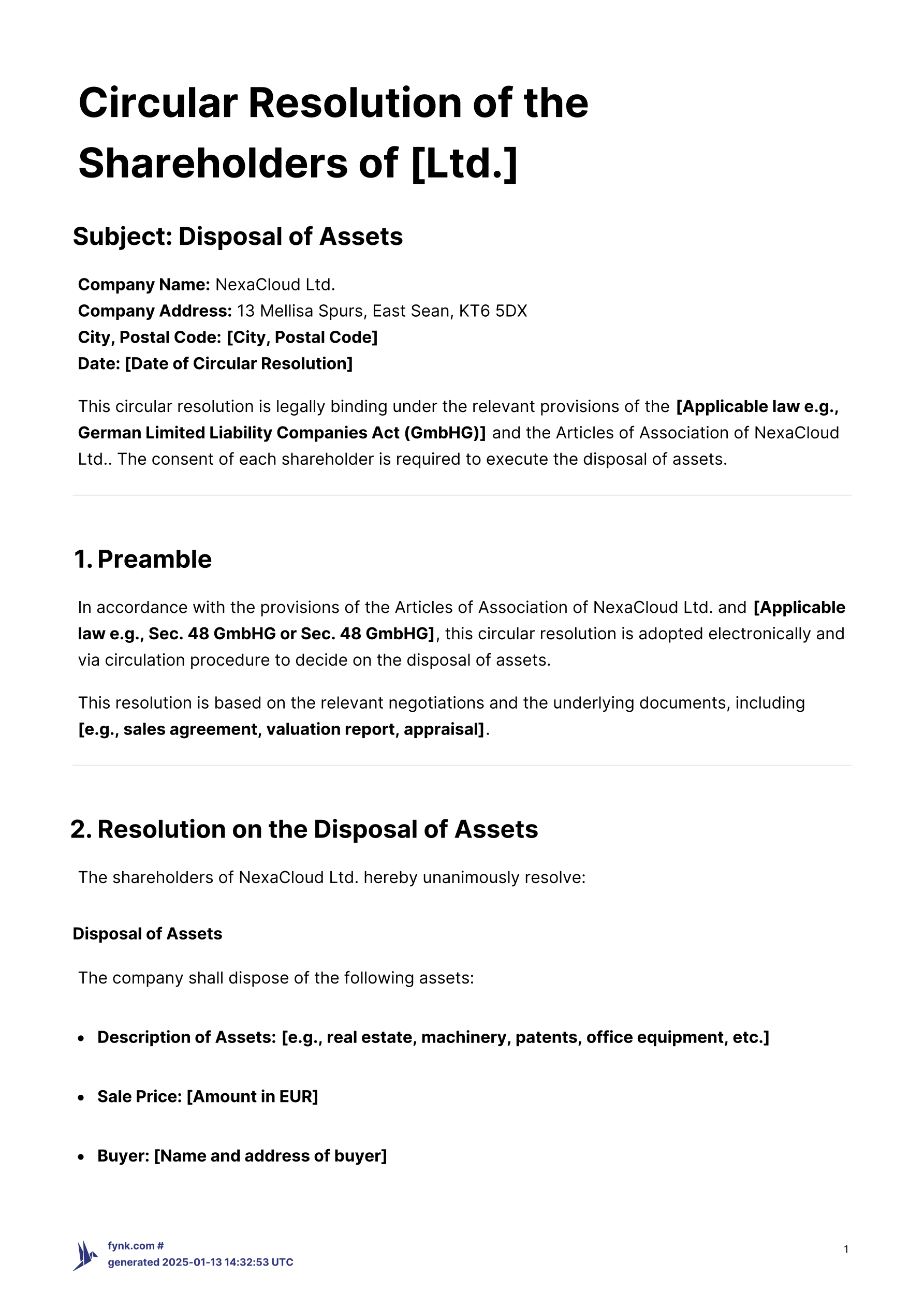 Circular Resolution - Disposal of Assets screenshot