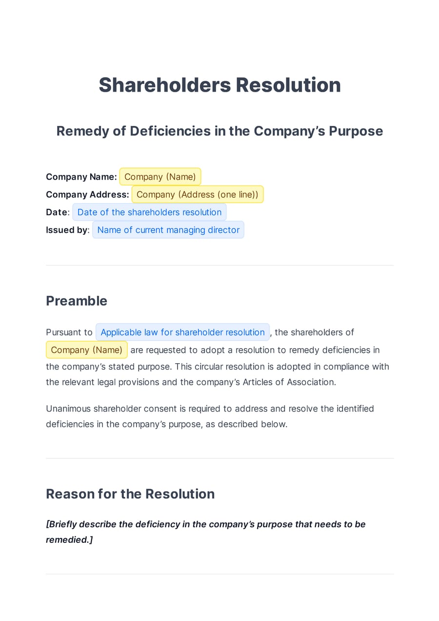 Change in company's purpose